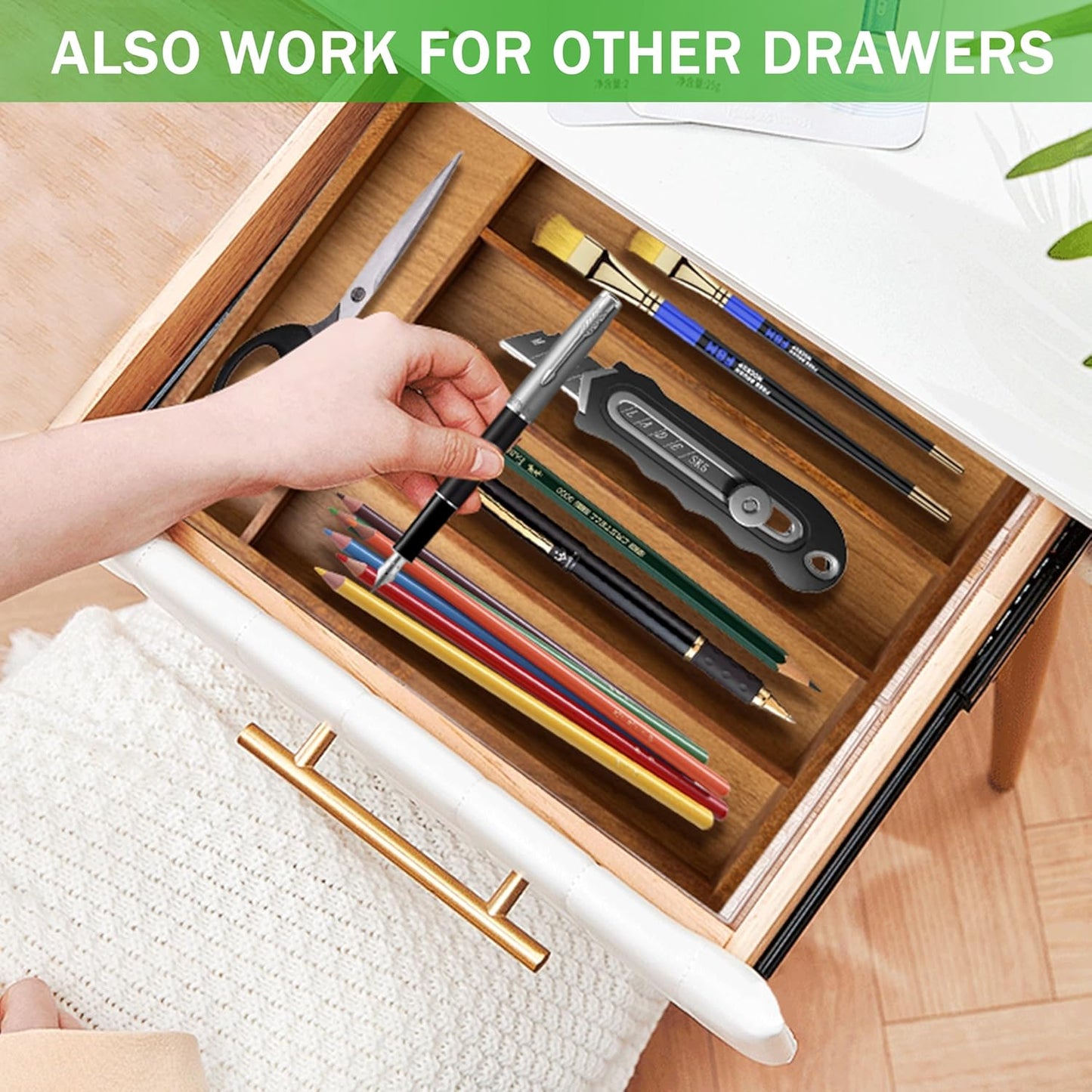 Silverware Organizer 10 in Utensil Organizer Silverware Tray for Drawer Cutlery Flatware Organizer for Kitchen Acacia Wood