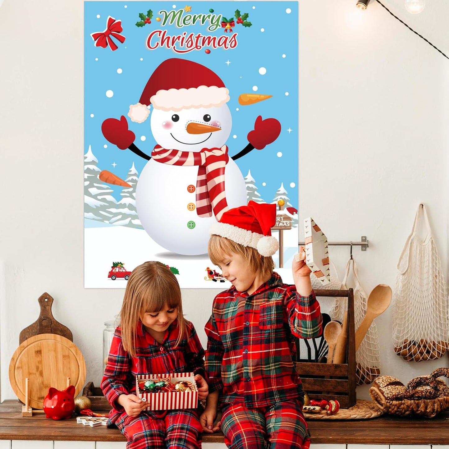 Pin the Nose on the Snowman Game, Christmas Games, Christmas Party Activities with 36 Pcs Nose Stickers and Blindfold for Kids, Adults, Family Holiday Fun