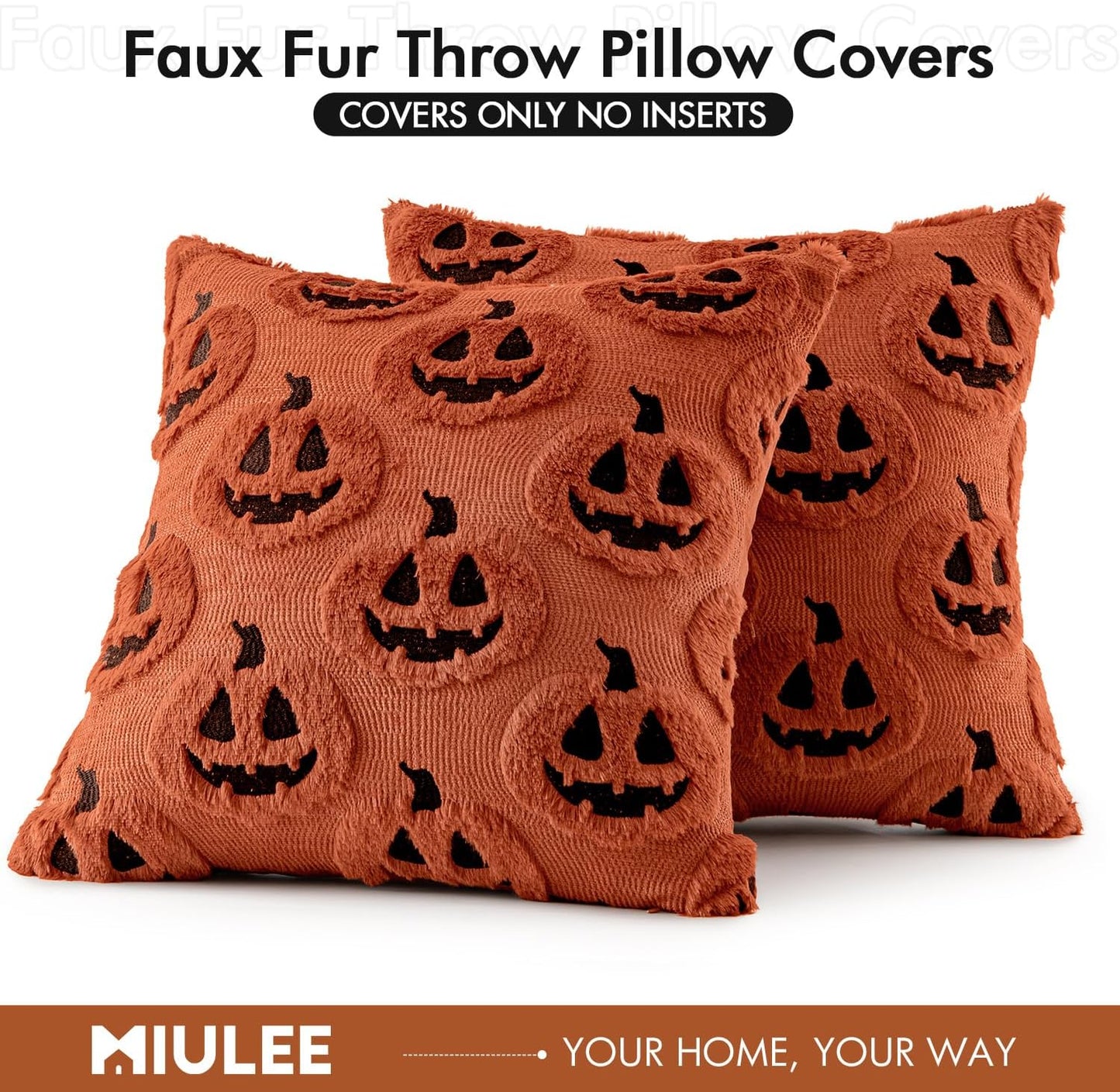 Fall Halloween Throw Pillow Covers 18X18 Decorative Pumpkin Pattern Pillowcases Soft Plush Faux Wool Cushions for Home Patio Sofa Couch,Dark Rust