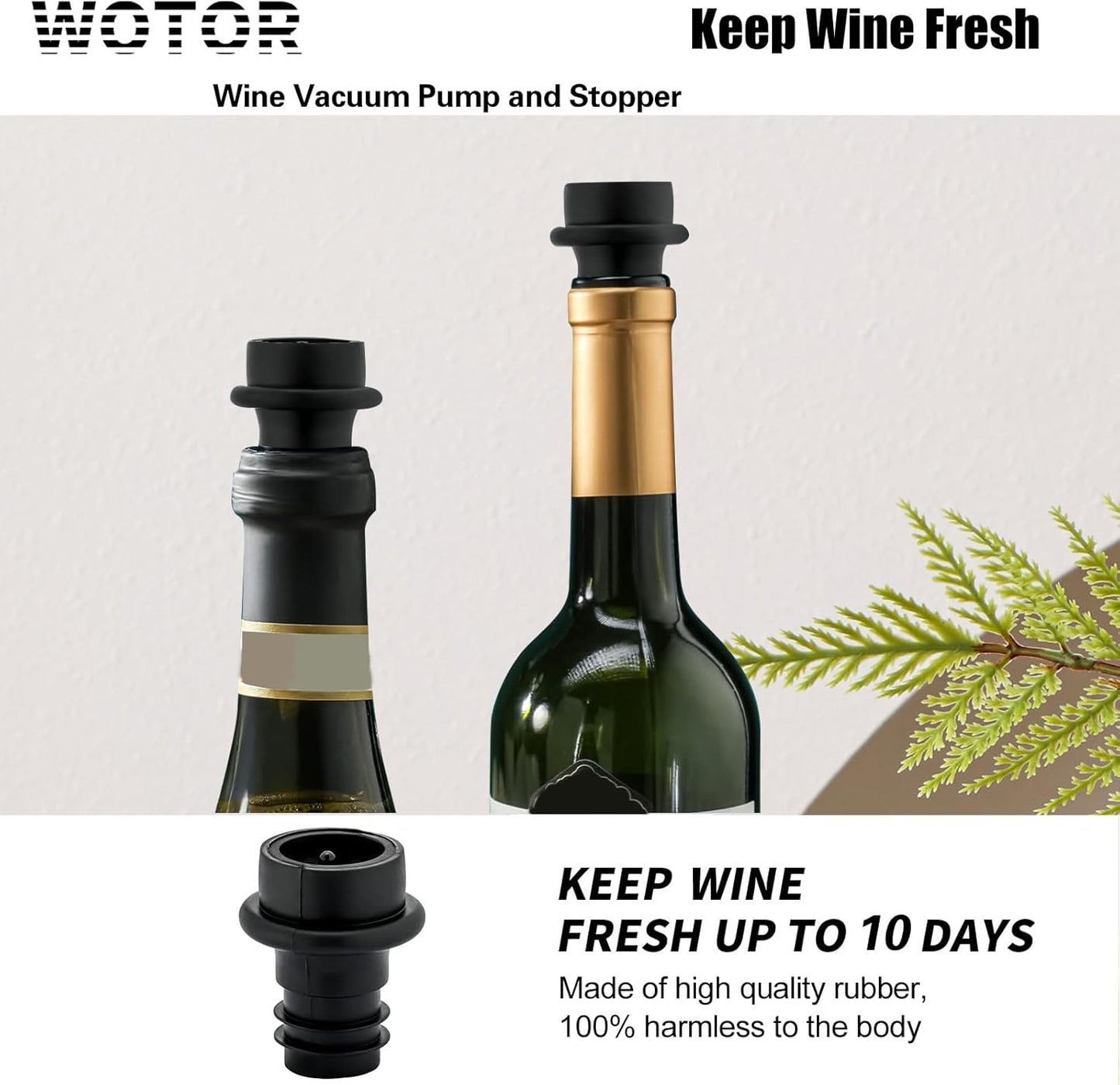 Wine Stoppers Vacuum, Silicone Wine Saver & Preserver, Reusable Bottle Sealer, Keep Fresh (Black, 12 Pieces)