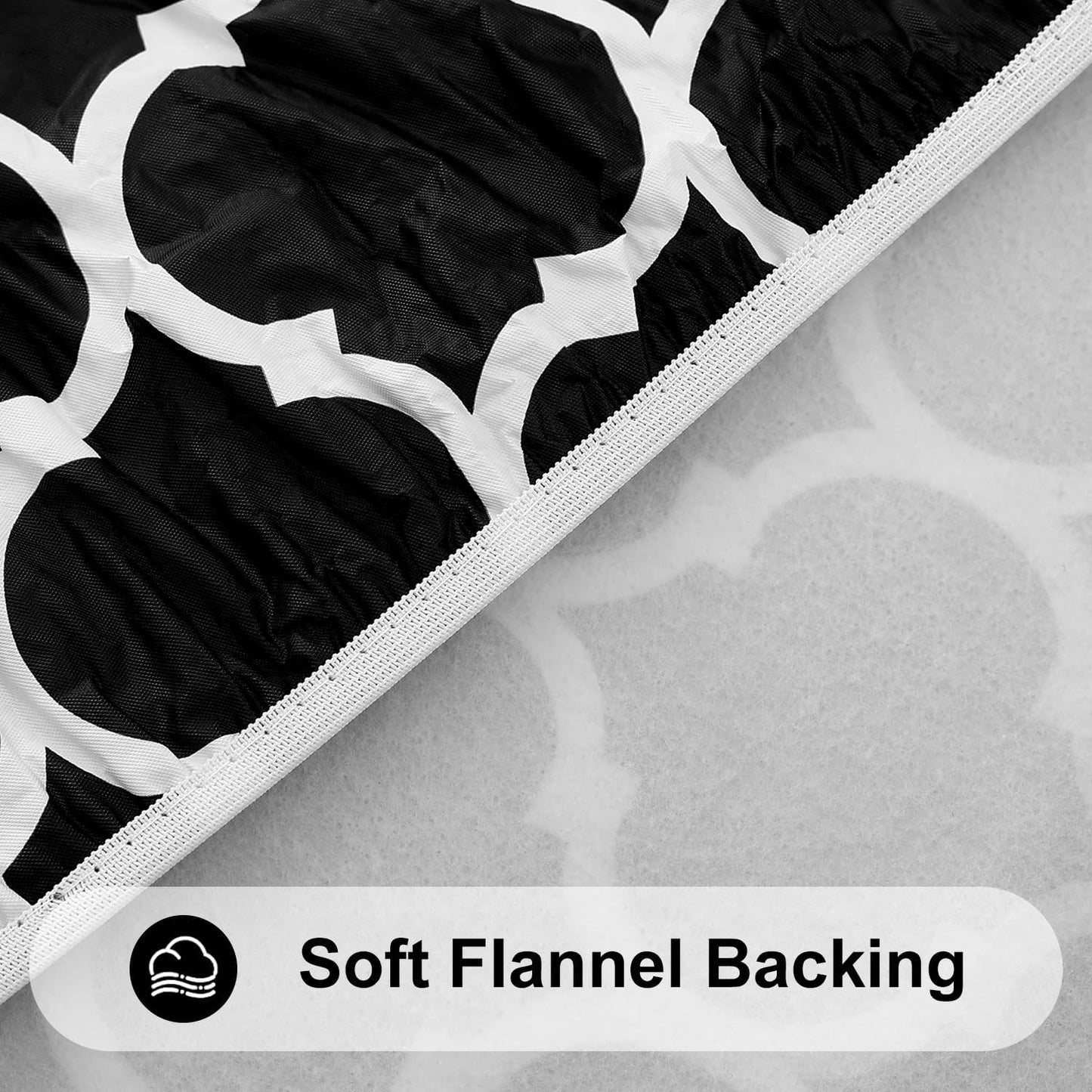 round Picnic Tablecloth, Waterproof Elastic Fitted Table Covers for 36" - 44" Tables, Wipeable Flannel Backed Vinyl Tablecloths for Camping, Indoor, Outdoor, Black & White