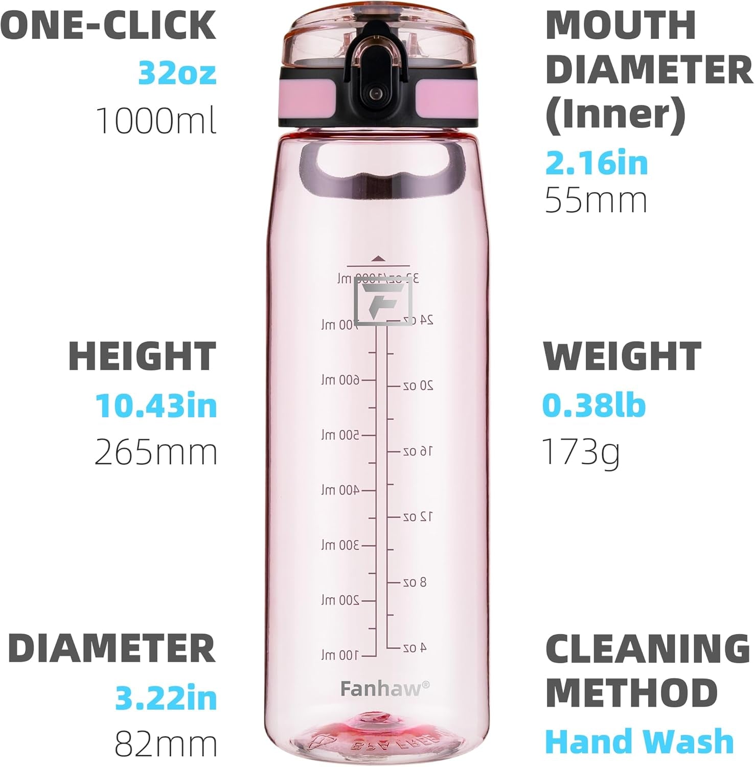 32 Oz Tritan Water Bottle with Chug Lid - Clear, Bpa-Free, Lightweight, Wide Mouth, Leak-Proof, Perfect for Gym, Travel, School, Office, and Sports (Cherry Blossom)
