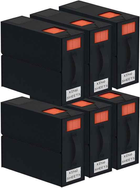 Bed Sheet Organizers and Storage - 6 Pack (Queen or King Size), Foldable Storage Bins Closet Organizers and Containers for Bed Sheets, Duvet Covers, Blankets, Pillowcases, Bedding Clothes, Black