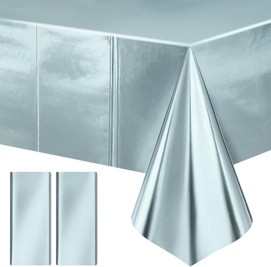 Light Blue Plastic Tablecloths - Metallic Matte Finish, 40" x 108", Ideal for Baby Showers, Christmas, Winter Birthdays, Weddings, and Graduation Celebrations (Set of 2)
