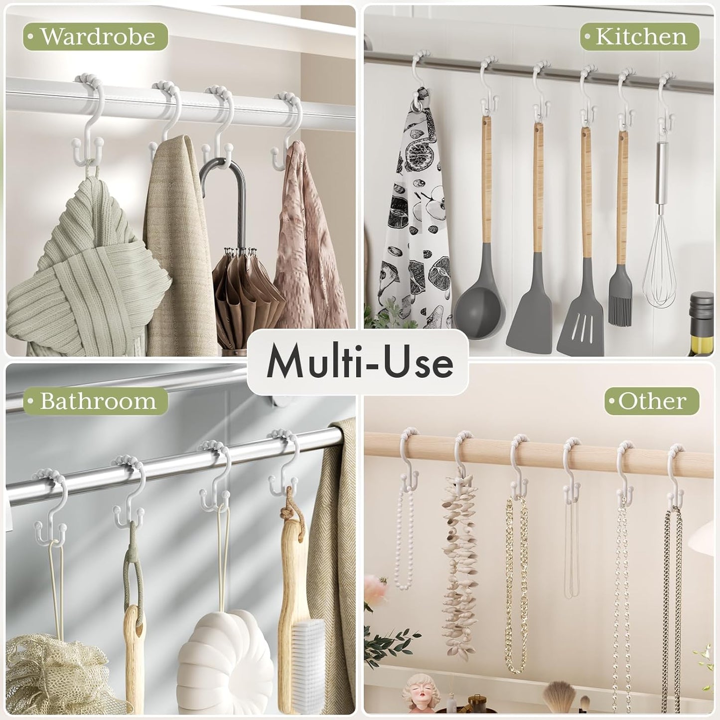 Plastic Shower Curtain Hooks, Shower Curtain Hooks Rings, Double Shower Curtain Hooks, Shower Hooks for Shower Curtain, White Shower Curtain Hooks for Curtain Liner Bathroom - 12 Pcs