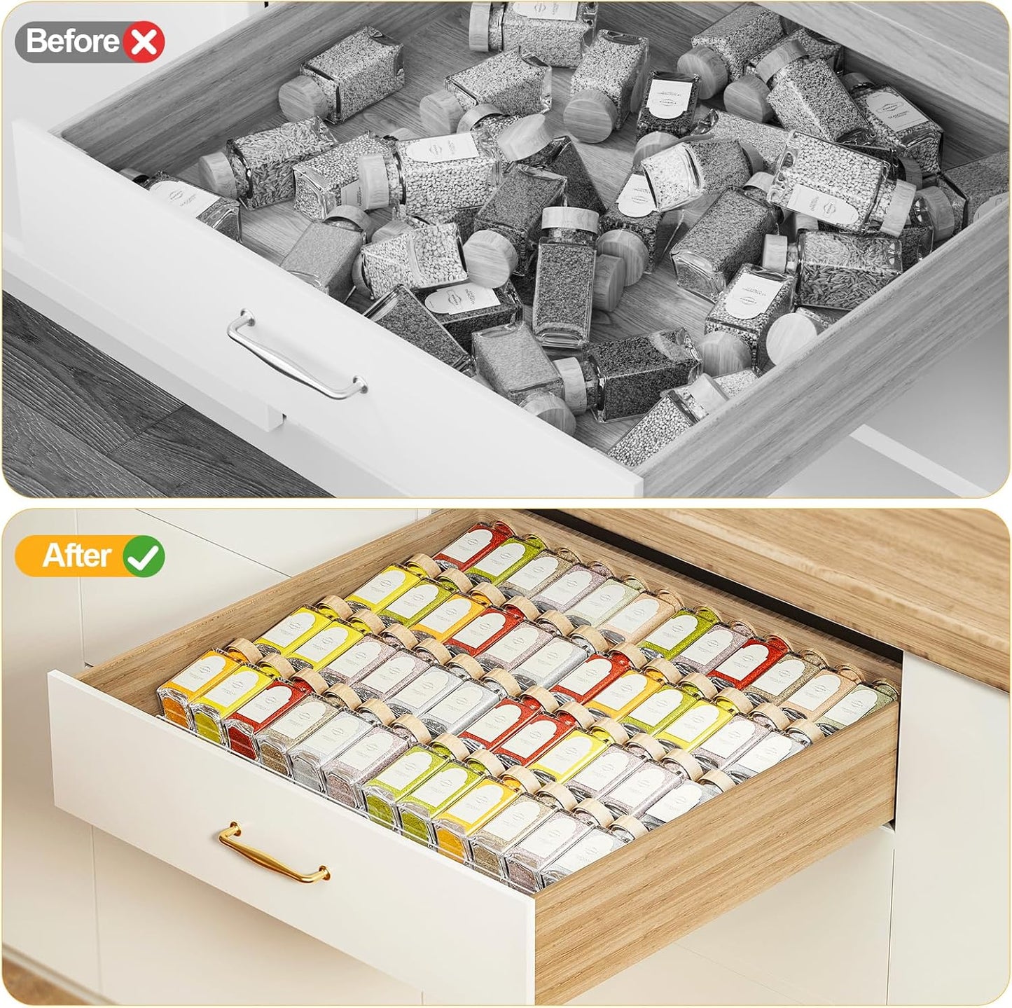 2-Tier Spice Drawer Organizer 4 Pack, Expandable from 11" to 22" Clear Acrylic Spice Rack for Drawer, Kitchen Spice Organization, Seasoning Organizer Holds up to 48 Jars(Jars Not Included)