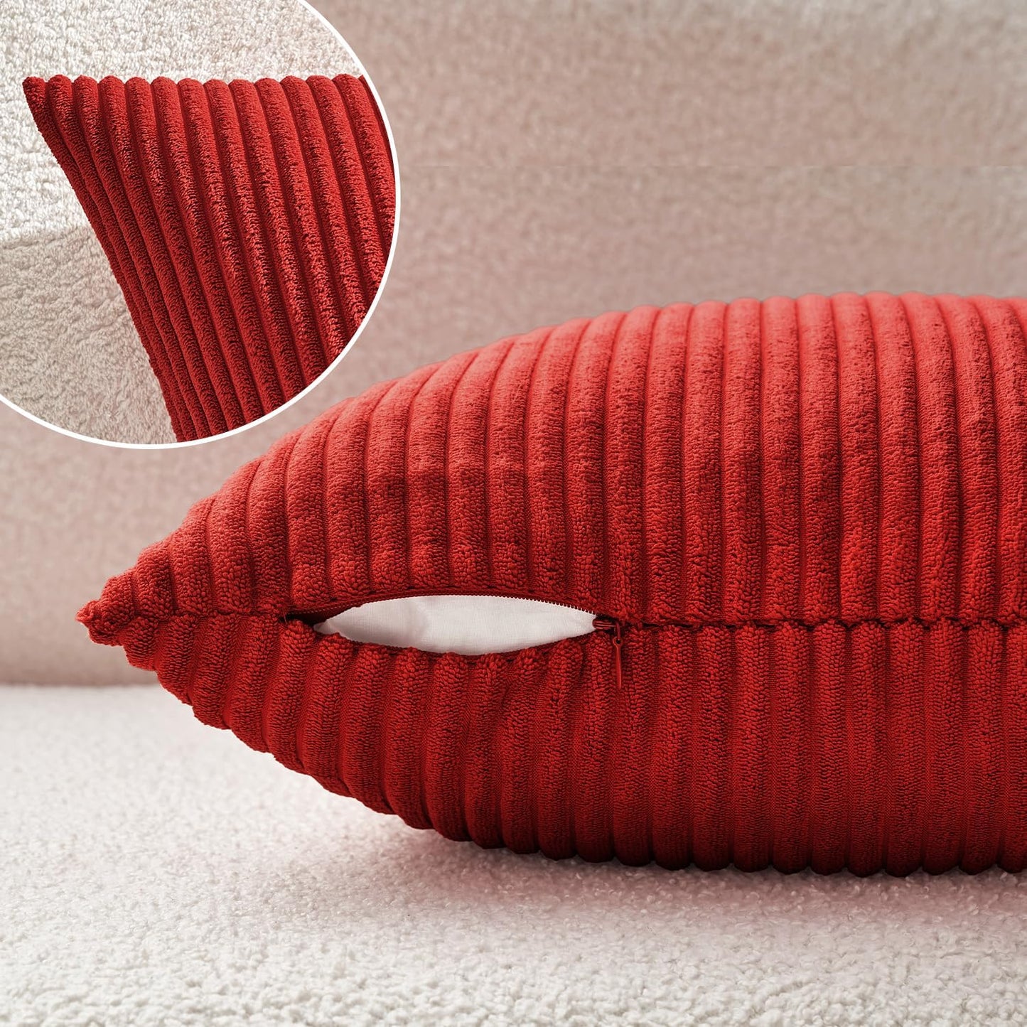 Winter Pack of 2 Corduroy Soft Soild Decorative Square Christmas Throw Pillow Covers Set Cushion Cases Pillowcases for Sofa Bedroom Car 18 X 18 Inch 45 X 45 Cm Red