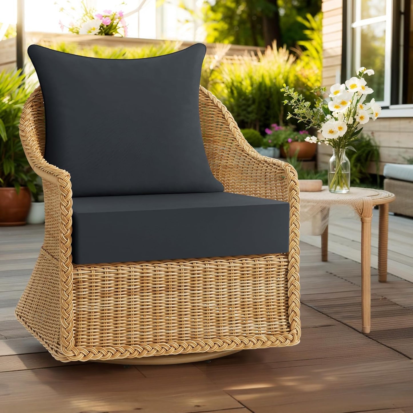 ® Outdoor Seat Cushions 24 X 24 X 5.75 Inch, Waterproof & Fade Resistant Patio Furniture Replacement Cushions with Removable Cover for Chair, Sofa, Couch, Wicker, Dark Gray