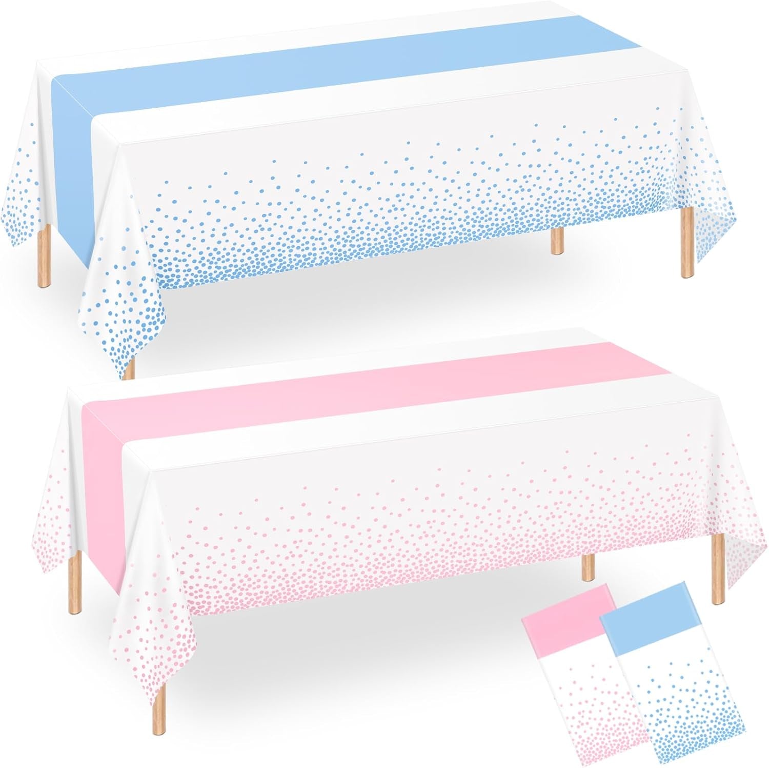 2 Pack Pink and Blue Tablecloths, Gender Reveal Disposable Plastic Waterproof Table Cover for Boy or Girl Gender Reveal Party, Baby Shower, Birthday Party Decorations 54" X 108"