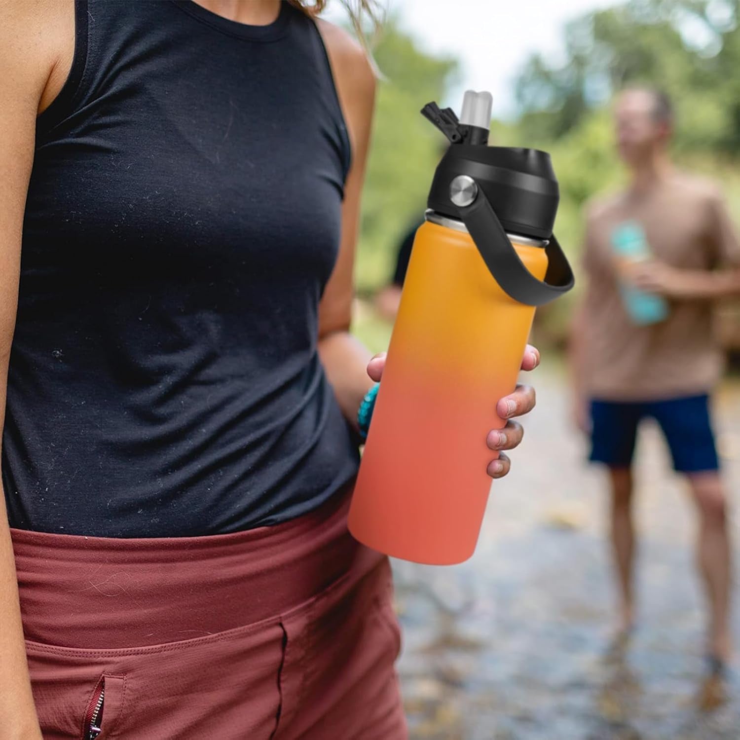 18Oz Insulated Stainless Steel Water Bottle, Wide Mouth Double Wall Vacuum, Silicone Straw, Sweat & Leak Proof, BPA Free Insulated Water Flask for Travel, Keep Cold 24H Hot 12H, Orange