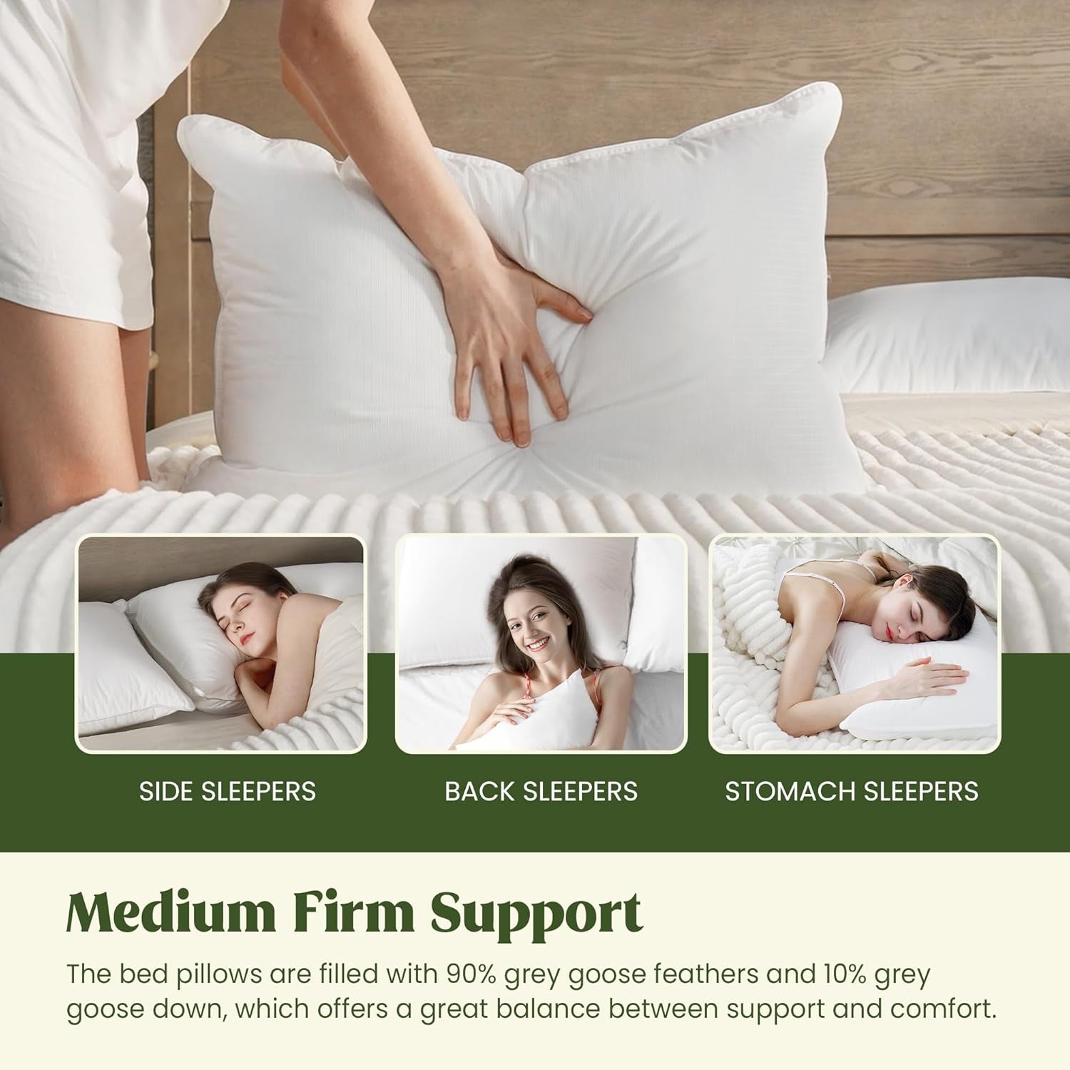 ® Goose Feather down Pillows, Bed Pillows for Sleeping with 2 Outer Protectors, Hotel Standard/Queen Pillows Set of 2 (Pack of 2)