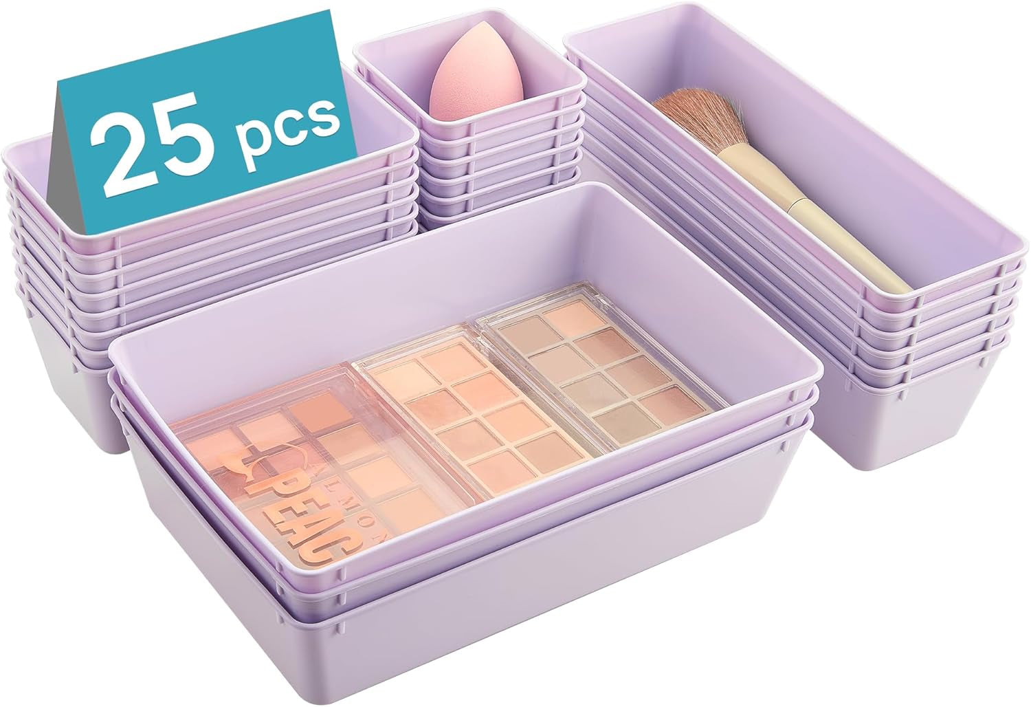 25 PCS Plastic Drawer Organizers Set, 4-Size Versatile Bathroom and Vanity Drawer Organizer Trays, Storage Bins for Makeup, Bedroom, Kitchen Gadgets Utensils and Office