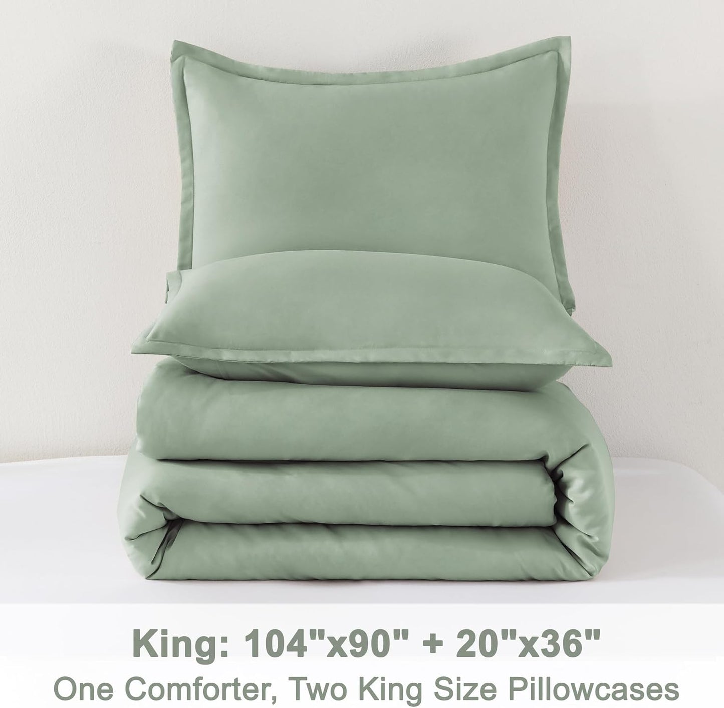 King Size Comforter Set Sage Green, 3 Pieces Lightweight Solid Comforter King Size, All Season Fluffy down Alternative Comforter Bed Set Quilt Blanket