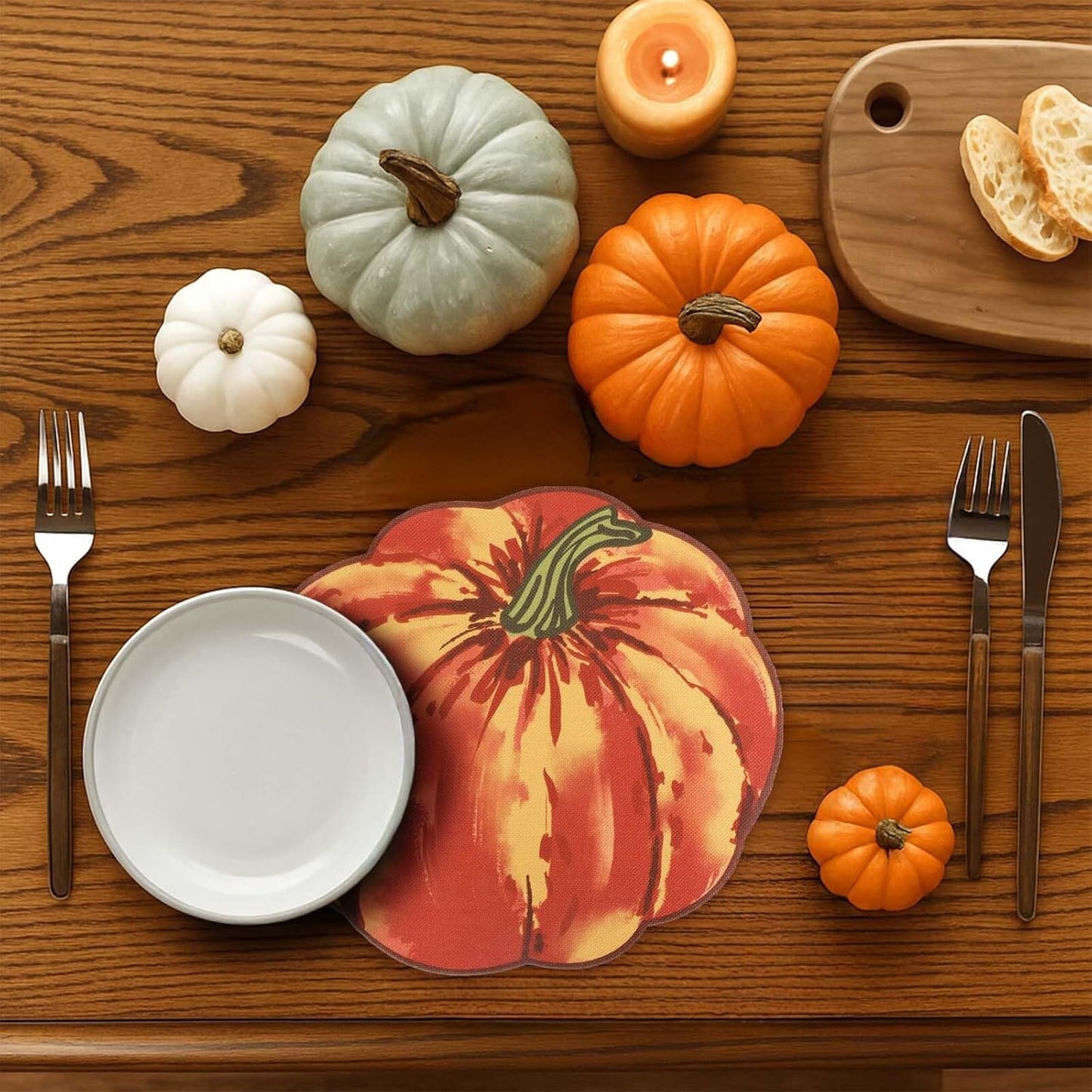 Red Pumpkin Placemats Set of 4, Fall Pumpkin Printed Dining Table Mats for Kitchen, Stain-Resistant, Protecting the Dining Table Washable Place Mats for Halloween, Thanksgiving, 13"X15"