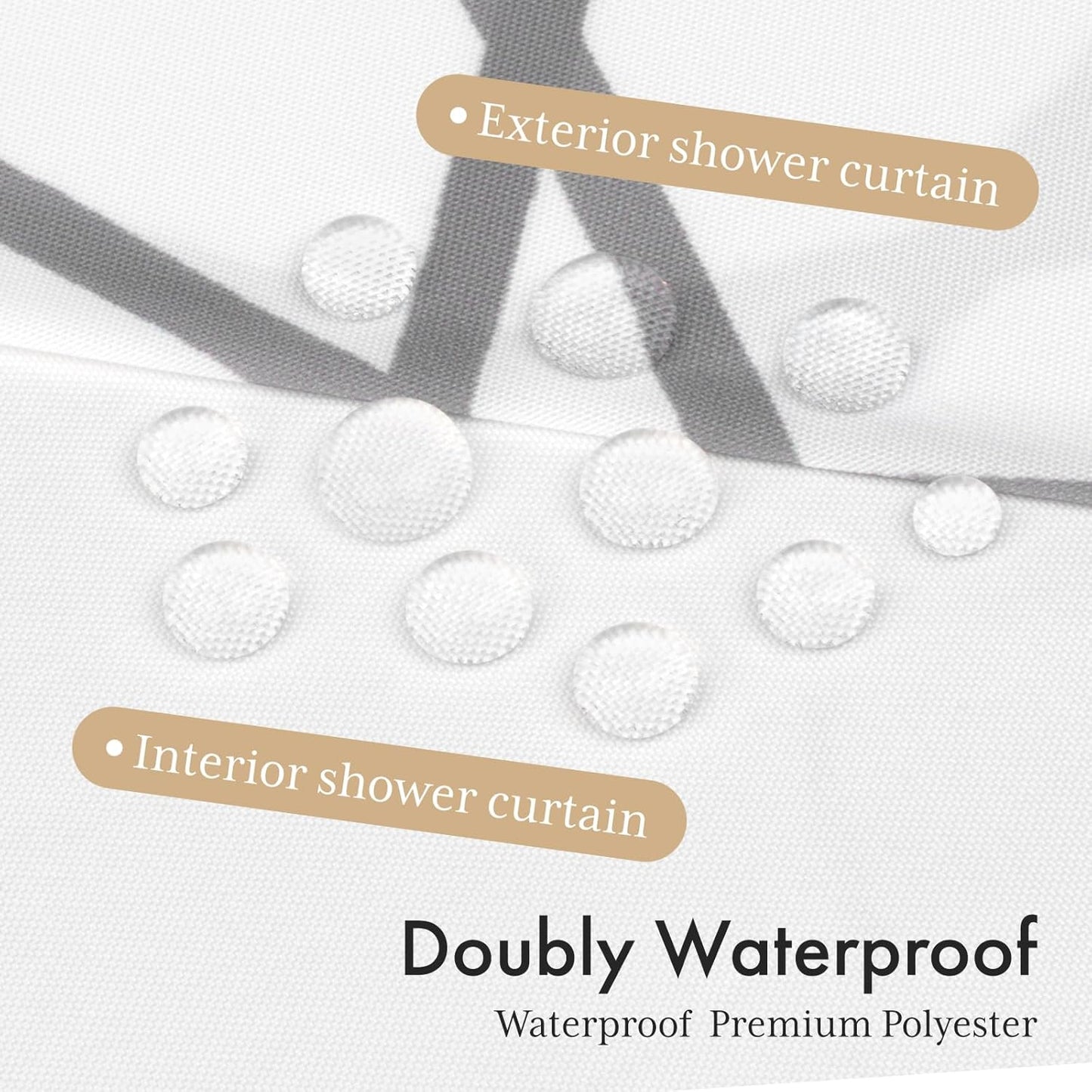 No Hook Shower Curtain and Liner Set, Shower Curtain with Liner and Hooks Built-In Less Time, Heavy Duty Double Waterproof Farmhouse Shower Curtain Set for Bathroom, Grey, 74"X72"