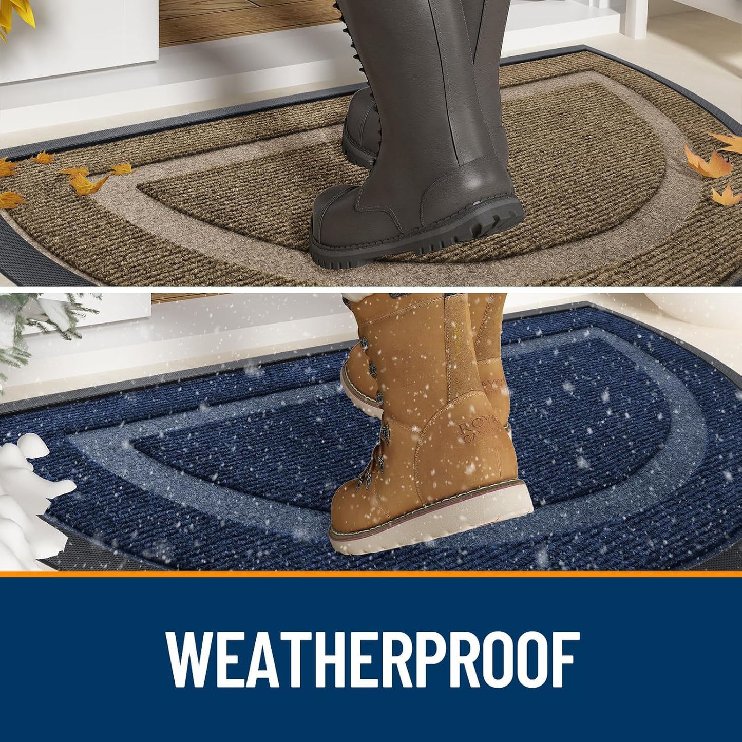 Half Circle Door Mat Indoor Outdoor Entrance Welcome, Waterproof All-Season, All-Weather Doormat, Sturdy Natural Rubber, Low Profile, Easy Clean Patio Porch Entryway Mat, 29.5X17, Black