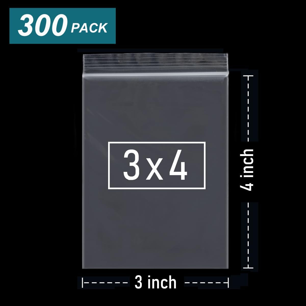 300 PCS Small Plastic Bags, 3 X 4 Inch Small Zip Bags, Transparent Jewelry Bags Reclosable, Clear Mini Baggies, Resealable Lock Poly Bags for Pill, Beads, Screws, Packaging