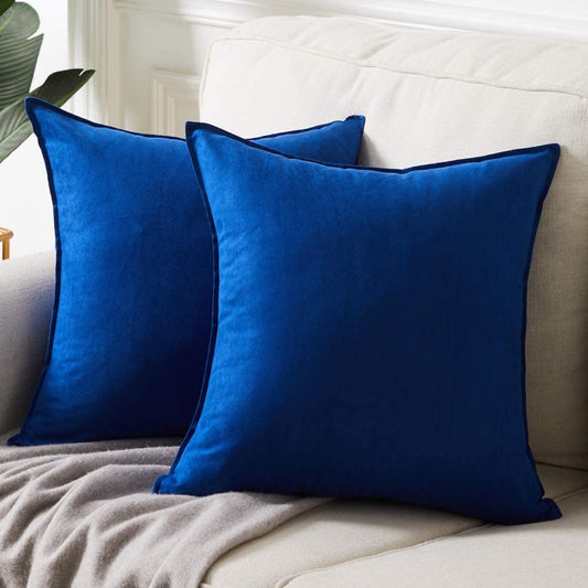 2 Packs Premium Faux Suede Decorative Throw Pillow Covers, Super Soft Square Pillow Case,Solid Cushion Cover for Couch/Sofa/Bedroom (16"X 16",Set of 2, Blue)