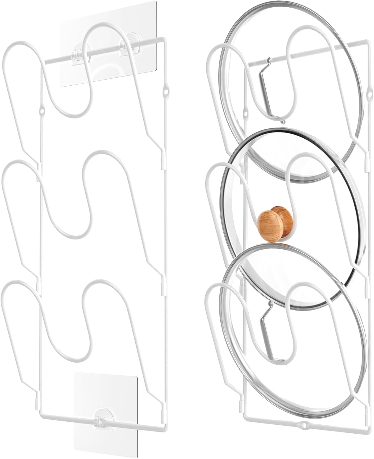 2 Pack Pot Lid Organizer Rack for Cabinet Door/Wall, 6-Tier Pot Lid Holders inside Cabinet Door, No Drilling Adhesive Wall/Door Mounted Rustproof Pots and Pans Lid Organizers for Kitchen Storage White