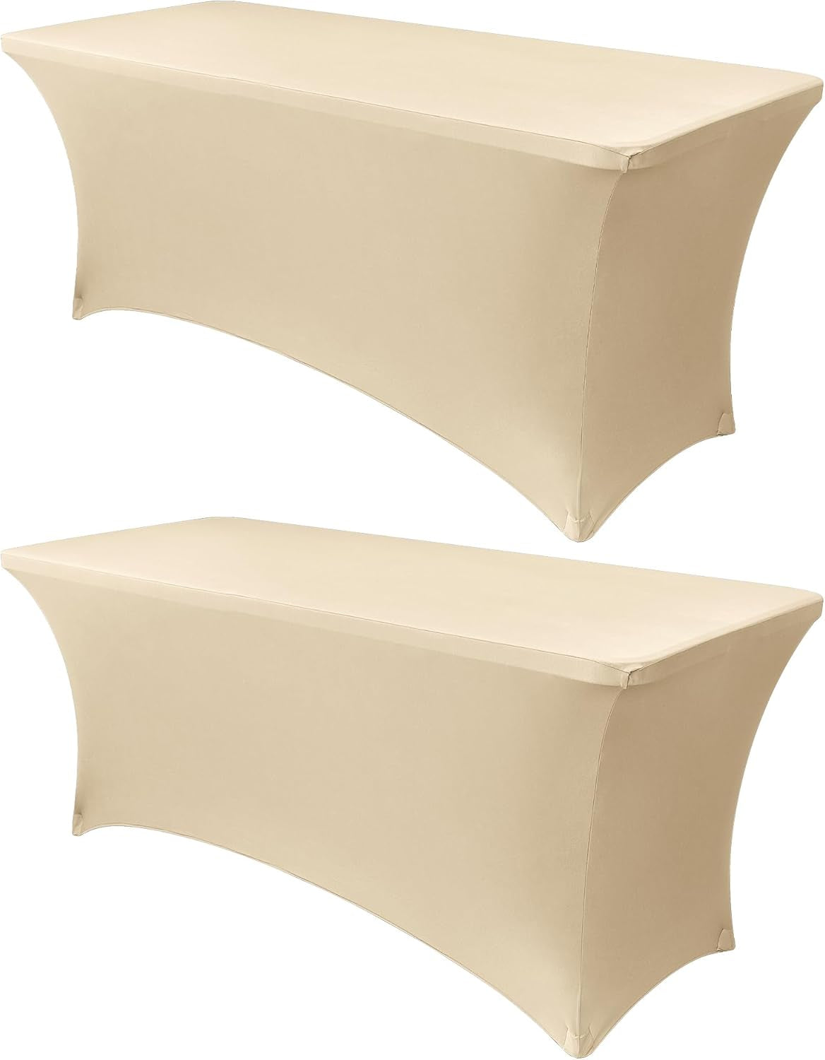 6Ft Stretch Spandex Table Cover for Standard Folding Tables - 2 Pack Universal Rectangular Fitted Tablecloth Protector for Wedding, Banquet and Party, 72L X 30W X 30H Inches, Champagne, 2Pc