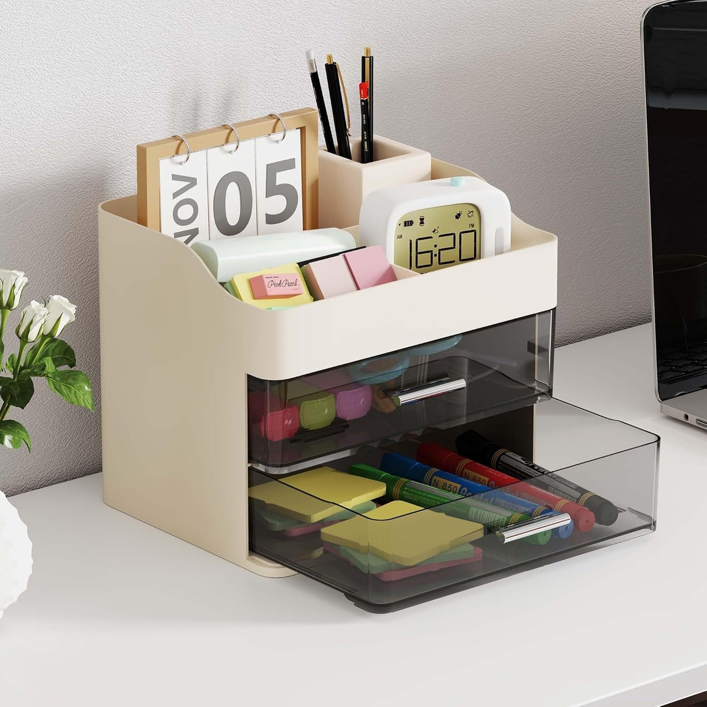 Makeup Organizer Countertop, 3-Tier Large Capacity Bathroom Counter Organizer with 2 Clear Drawers for Easy Access, Ideal for Makeup, Skincare, Lipsticks, Office Supplies, Present, Etc, Beige