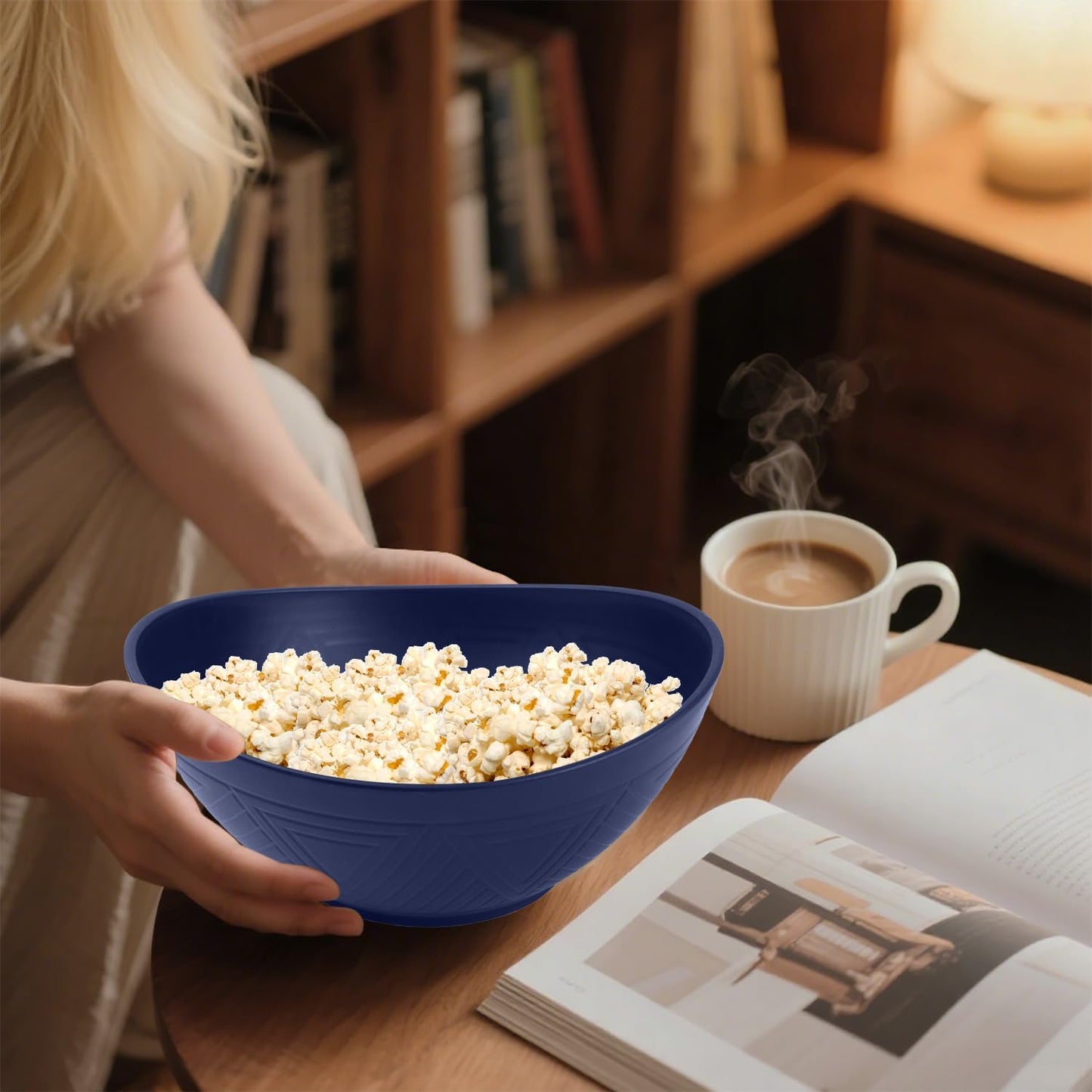 Wheat Straw Oval Serving Bowls, 9.6 Inches, Set of 4 - Dark Blue, 60 OZ Capacity, Microwave and Dishwasher Safe, Perfect for Salads, Popcorn, and Events