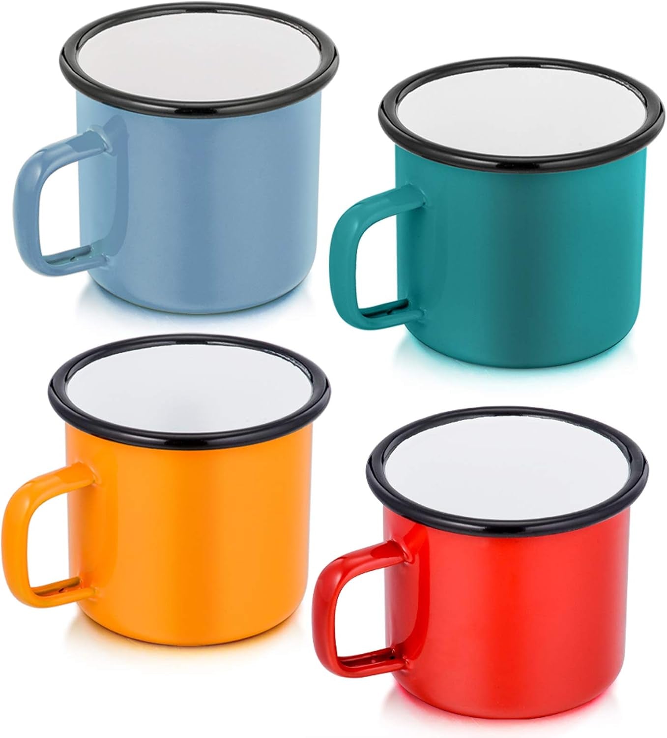 Camping Coffee Mug Set of 4, Enamel Tea Coffee Drinking Mugs Cups for Home Party Travel Picnic Camping, Reusable & Portable - 12 Ounce/355 ML