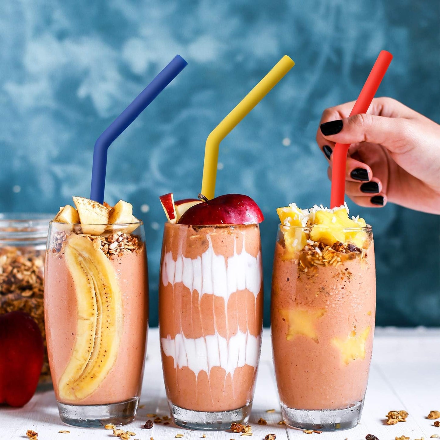 Reusable Silicone Straws, Long Flexible Silicone Drinking Straws with Cleaning Brushes for 30 Oz Tumblers - 10 Pieces - Bpa-Free - No Rubber Taste
