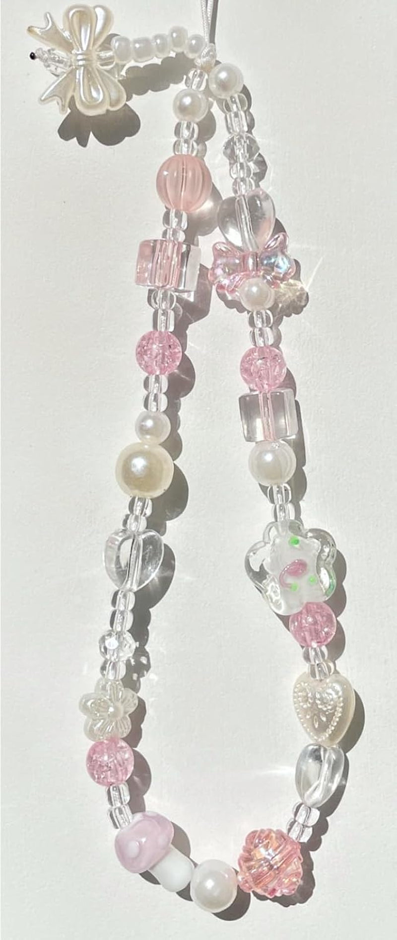 Beaded Camera Wrist Strap Cute Pearl Digital Camera Charm Lanyard, Phone Wristlet Charms, Beaded Camera Chain for Phone, Bag, Keychain Accessories (Bow&Flower)