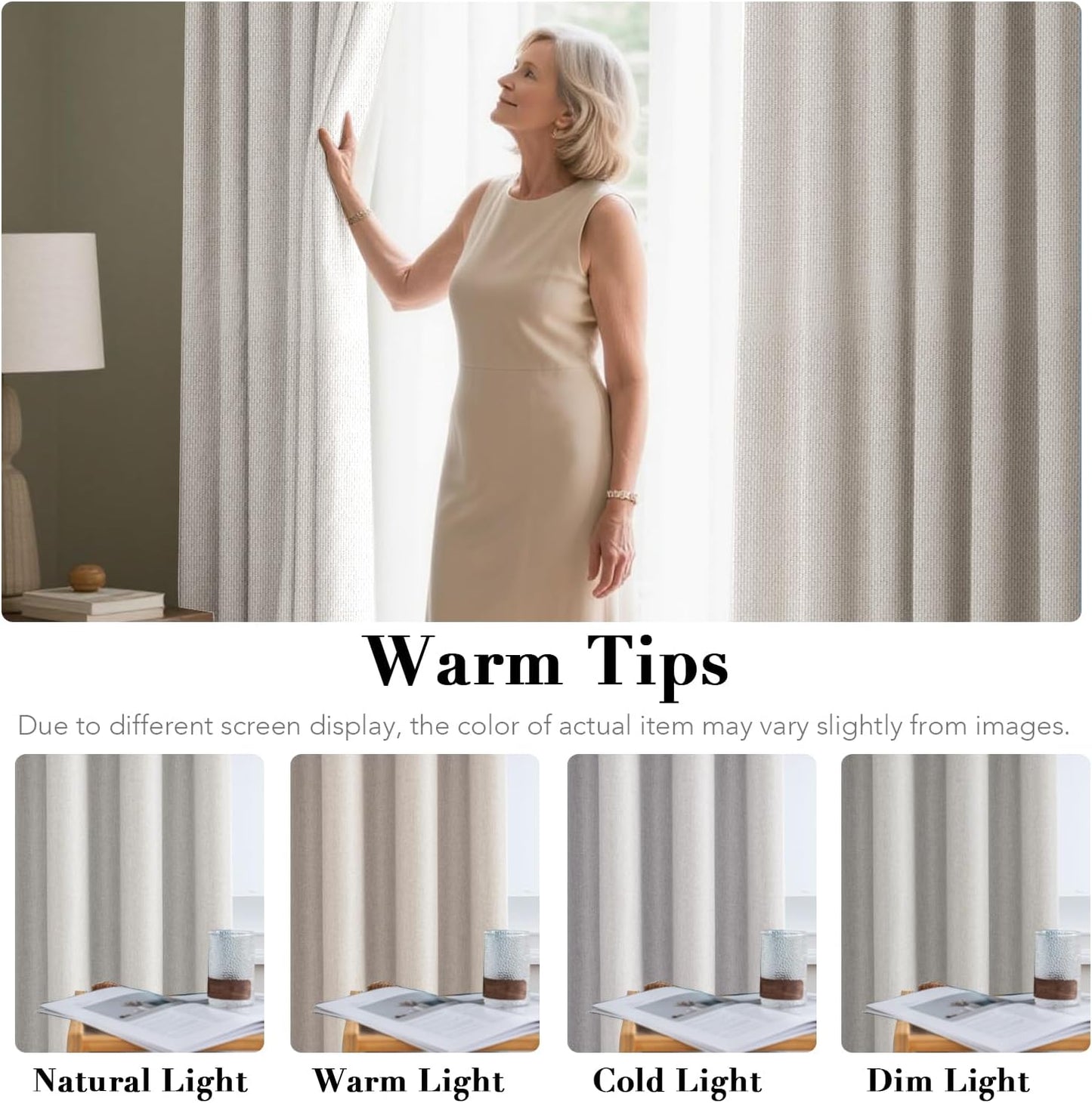 Linen Blackout Curtain 84 Inches Long for Bedroom/Living Room Thermal Insulated Grommet Linen Look Curtain Drapes Primitive Textured Burlap Effect Window Drapes 1 Panel - Heather Ivory