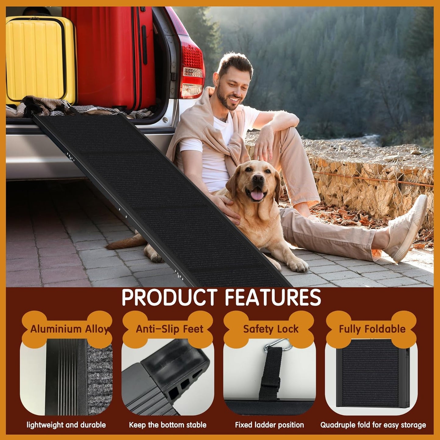 Premium Foldable Dog Ramp for Cars - 67" x 20" Extra Wide Non-Slip Ramp for Large Dogs, Ideal for SUVs and Trucks