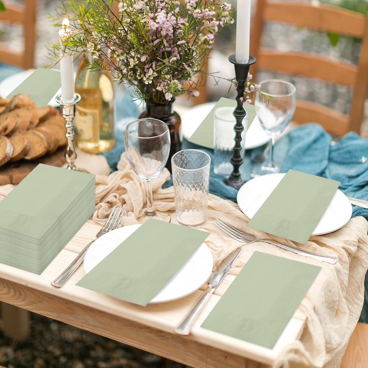 50Pcs Sage Green Disposable Paper Napkins,Decorative Dinner Cocktail Napkin Paper Hand Towels for Easter,Wedding,Birthday,Baby Shower Party Decorations and Supplies,7.9X4.3