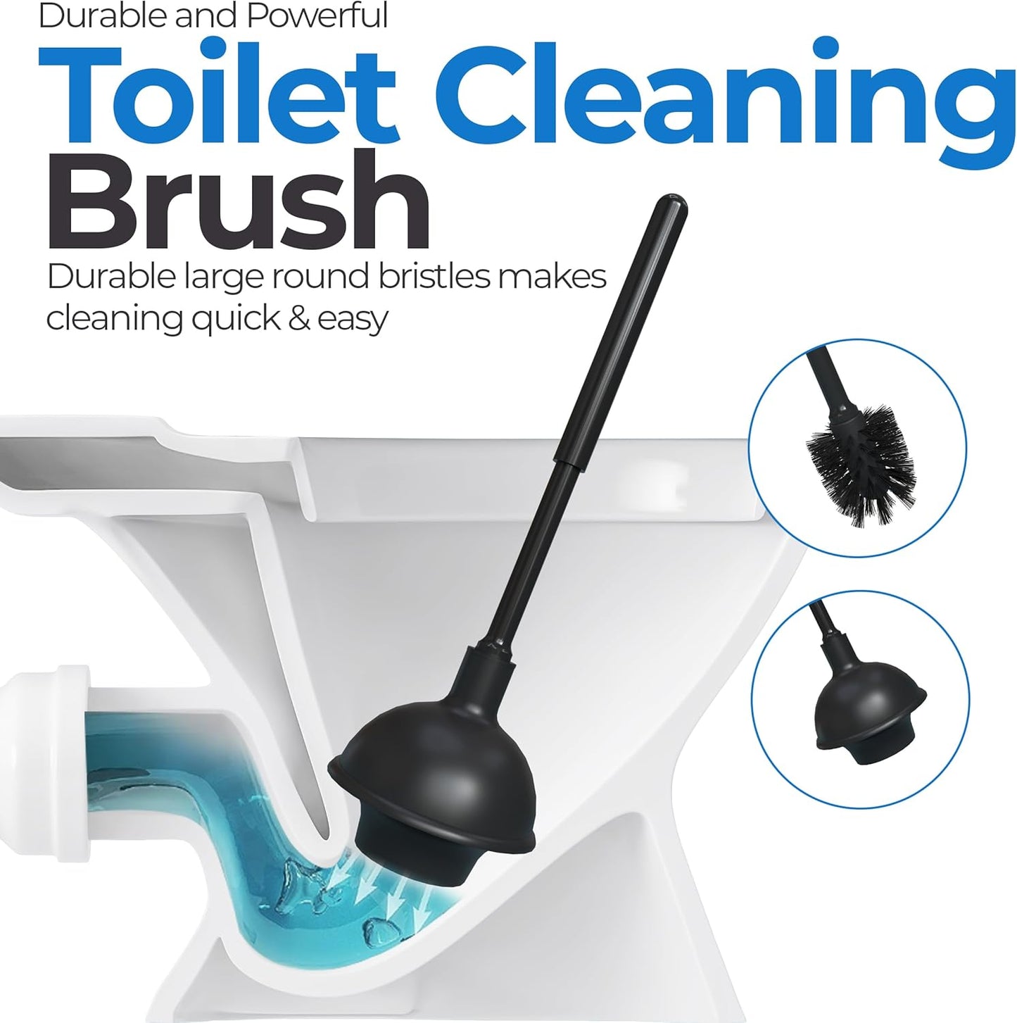 Toilet Plunger and Brush Set with Holder for Deep Cleaning, Includes Toilet Bowl Brush and Plunger for Effective Bathroom Cleaning (Pack of 1, Black)