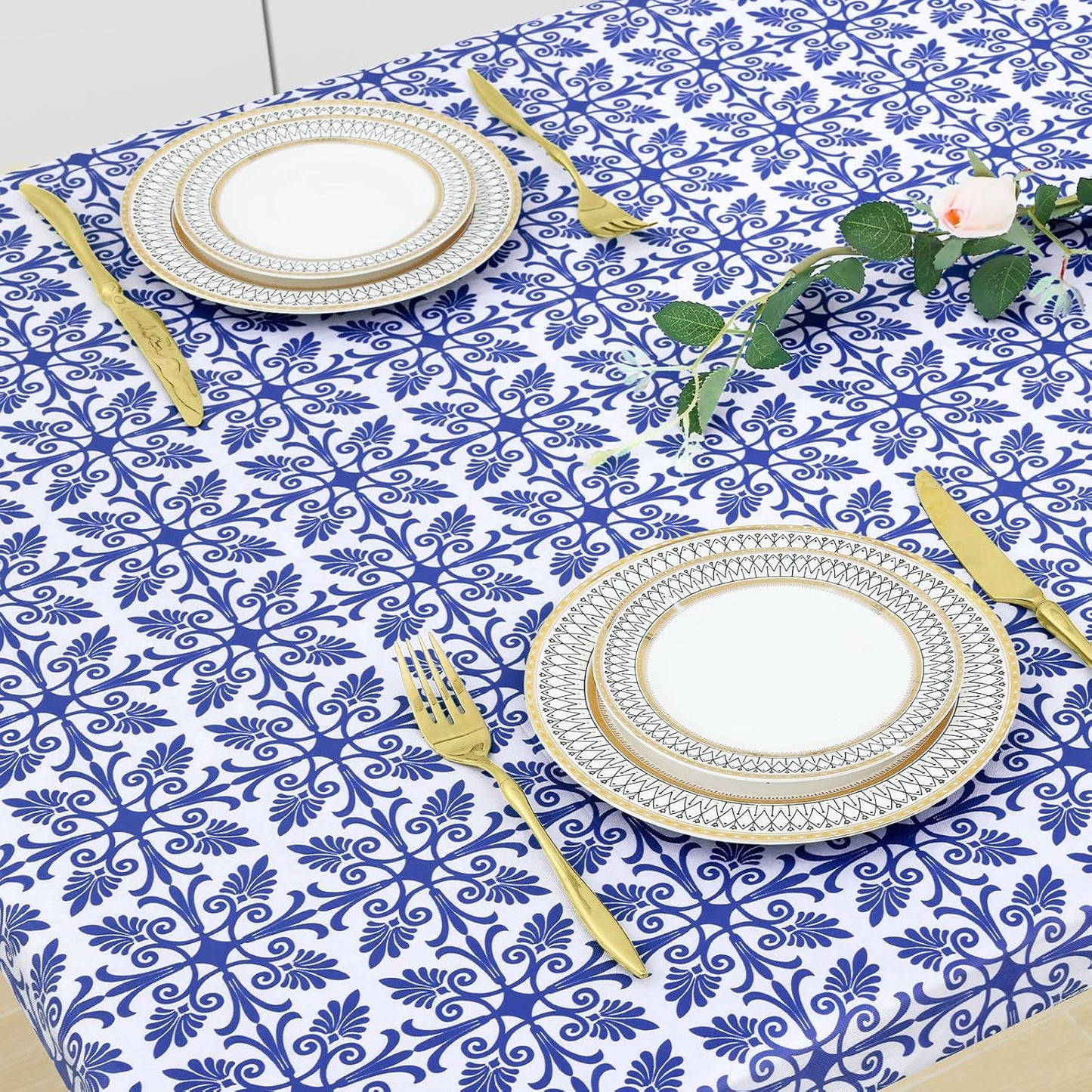 Rectangle Vinyl Table Cloth, Elastic Fitted Flannel Backed Tablecloth, 100% Waterproof Plastic Table Cover Fits 6 Foot Folding Tables for Picnic, Camping, Outdoor (Blue, 30" X 72")