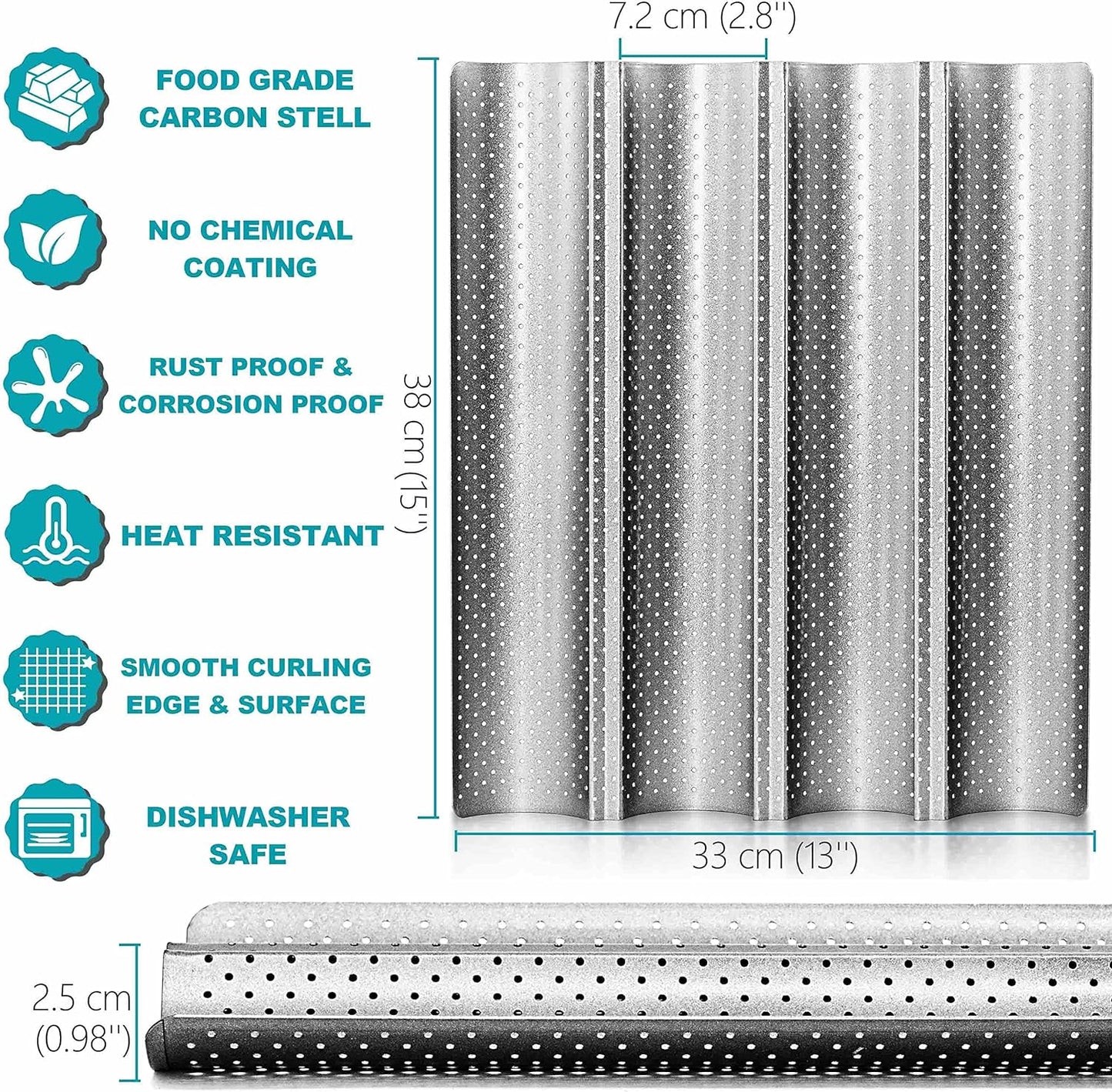 Nonstick French Baguette Bread Pan with Thick Professional Proofing Cloth Dough Couche - Long Sourdough Bread Baking Pan Tray for Professional & Home Baker, Perforated Loaves Bake Mold Supplies