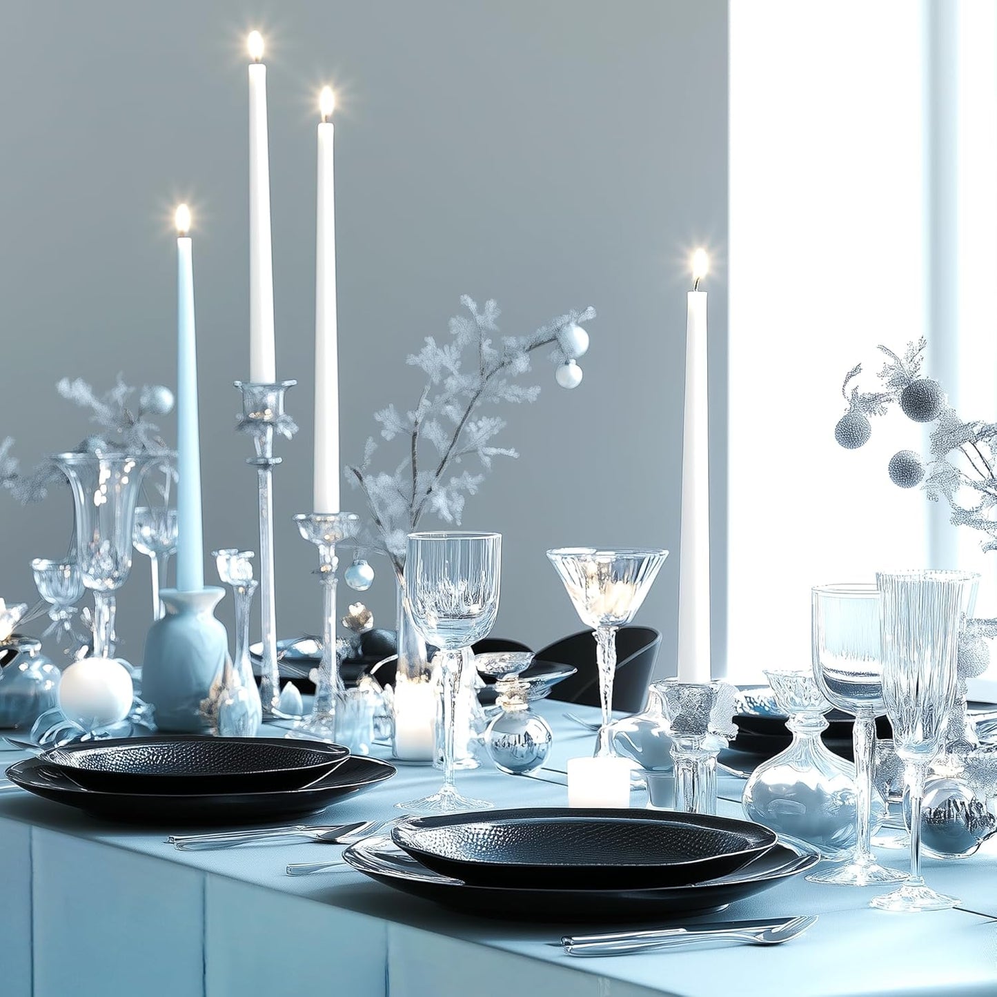 Light Blue Foil Disposable Tablecloths - 54 x 72 Inches - Waterproof Covers for Baby Showers, Frozen-Themed Birthdays, Winter Celebrations, Christmas, Weddings, and Graduations - Set of 4