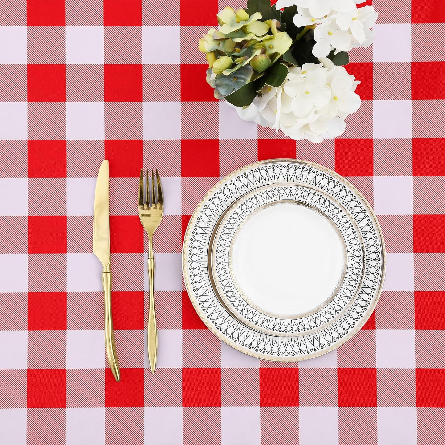 Buffalo Rectangle Picnic Tablecloth, 6 Foot Elastic Fitted Vinyl Table Cloth with Flannel Backing, Waterproof Plaid Table Covers for Dining, Camping, Outdoor (Red and White, 30" X 72")