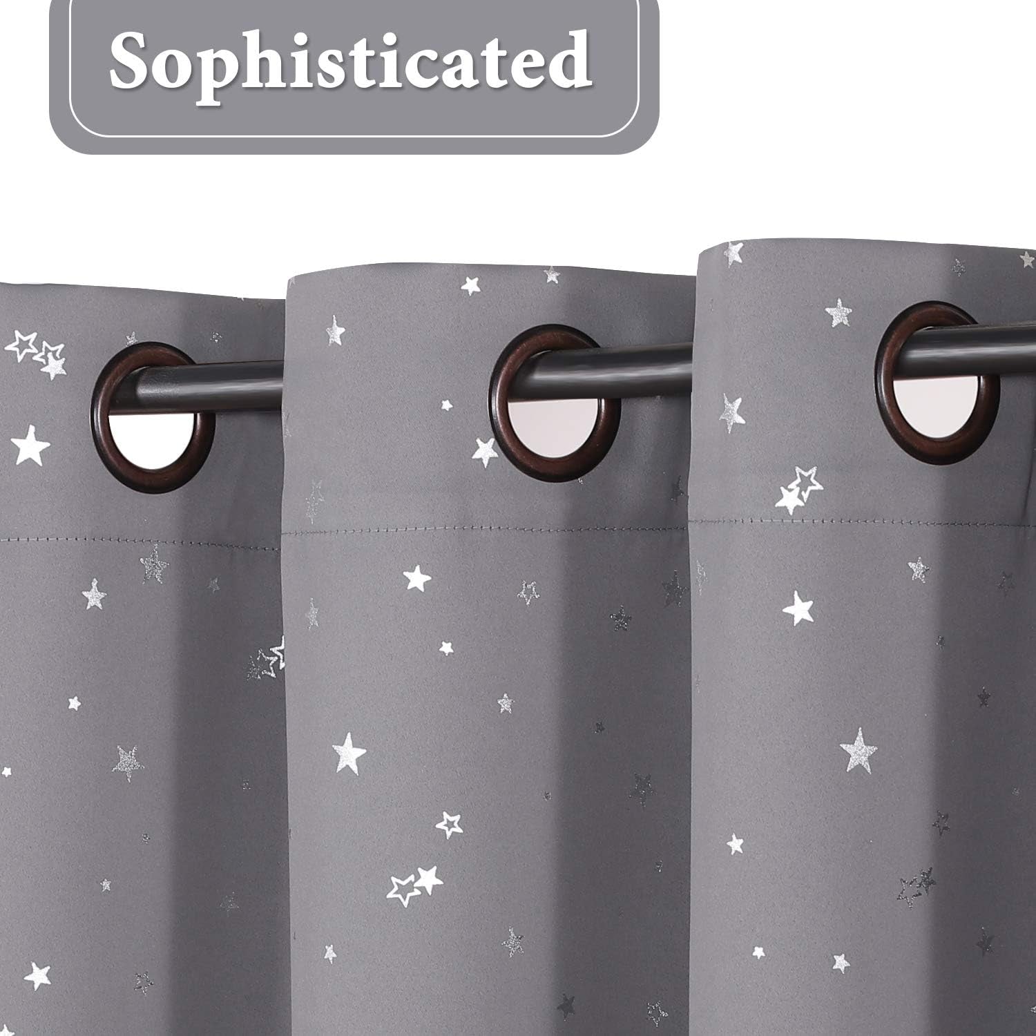 Blackout Star Curtains for Kids Room Boys Girls Twinkle Silver Stars Thermal Insulated Cute Thick Soft Curtain Drapes, Grommet Top, 1 Panel, 52" W X 63" L, Grey