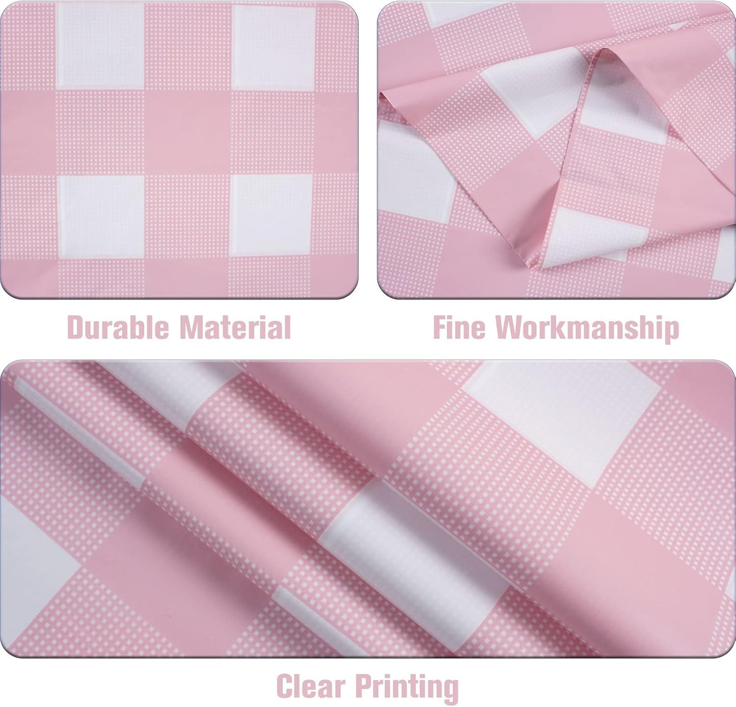 3 Packs Pink Gingham Tablecloth Pink and White Checkered Tablecloths 54 X 108 Inches Disposable Plastic Gingham Tablecovers Waterproof Rectangle Picnic Table Covers for Birthday Party Supplies