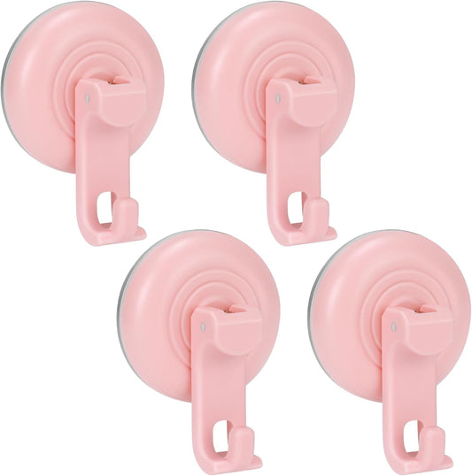 Suction Cup Hooks for Shower, Powerful Vacuum Shower Hook for Towel, Robe, Loofah - Reuseable and Removeable Bathroom Hook, Pink, 4 Pack