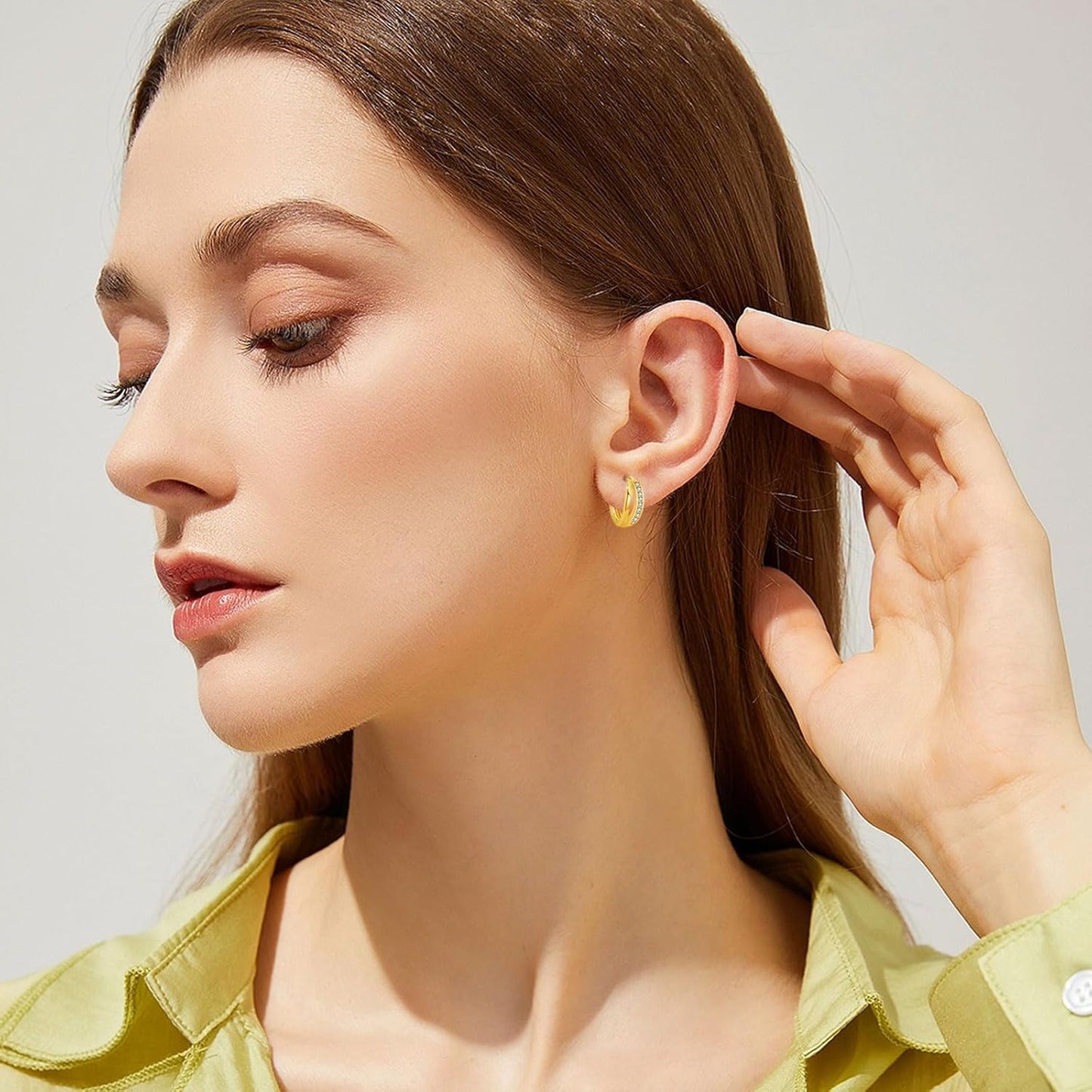Small Huggie Hoop Earrings for Women, 14K Gold Plated Double Hoop Earrings, Cubic Zirconia Huggies Mini Hoop Earrings for Teen Girls