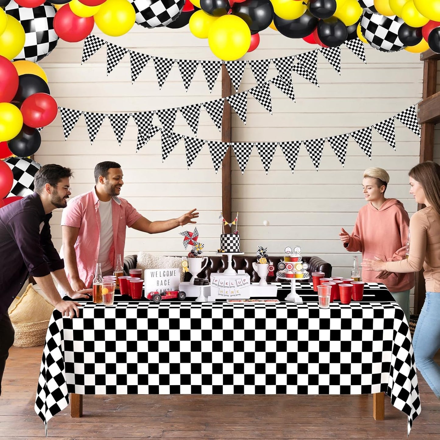 2 Pack Race Car Table Cloth Black and White Gingham Tablecloths Disposable Plastic Buffalo Check Tablecloth Checkered Flag Covers for Birthday, Outdoor Picnic, Birthday, Camping 54 × 108 Inch