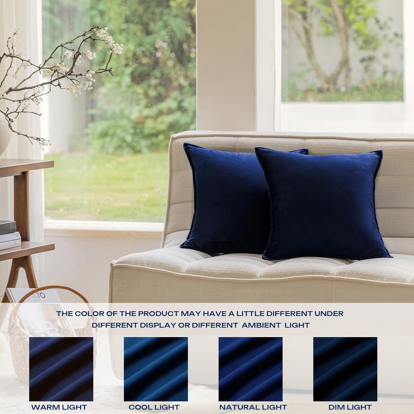 Velvet Navy Blue Throw Pillow Covers 18X18 Inches Pack of 2 Soft Decorative Square Cushion Covers for Couch Sofa Bed Livingroom Car,45X45Cm