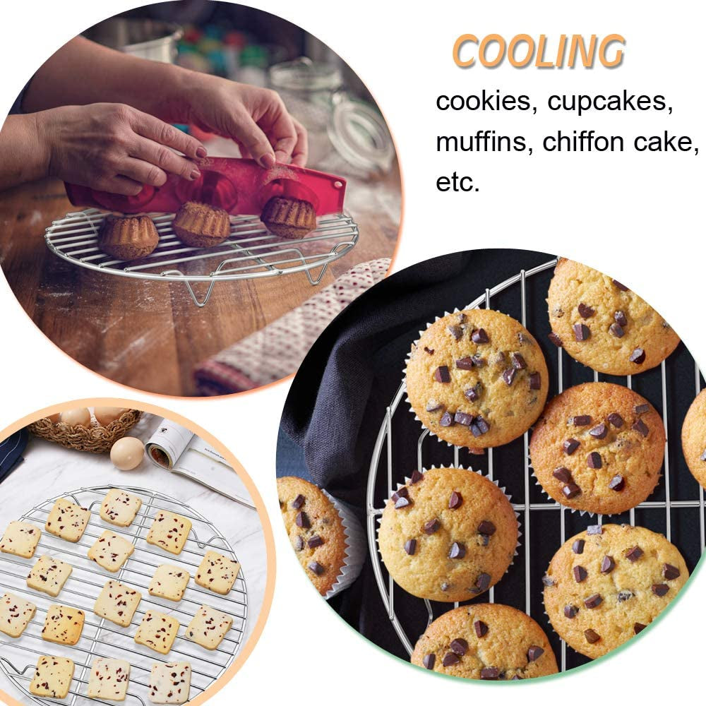 round Cooking Rack, 3 Pcs Stainless Steel Baking Cooling Steaming Grilling Rack, Fits Air Fryer/Stockpot/Pressure Cooker/Round Cake Pan, Oven & Dishwasher Safe (7.5 + 9 + 10.5 Inch)
