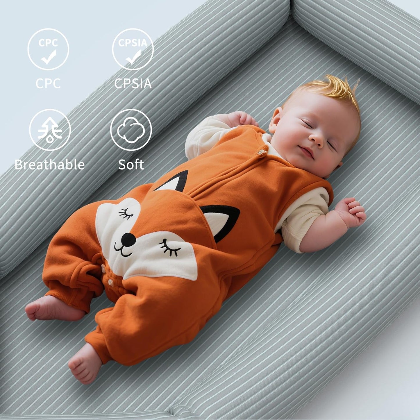 Premium Baby Lounger - Breathable and Soft Nest with Cooling Touch Cover for Newborns (0-24 Months) - Ideal for Home and Travel - Grey