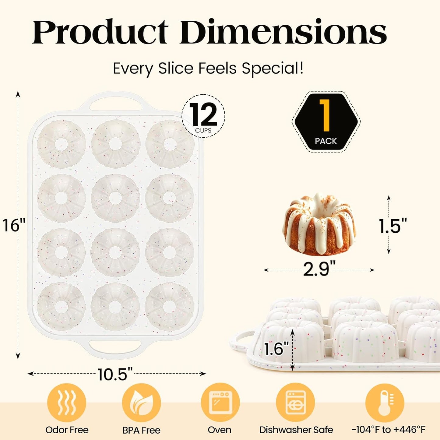 Silicone Mini Fluted Tube Cake Pans with Metal Reinforced Frame, 12-Cavity Mini Flan Molds, Non-Stick Cupcakes Pans for Baking, Donuts, Muffins, Cornbread, Brownies, Jellies