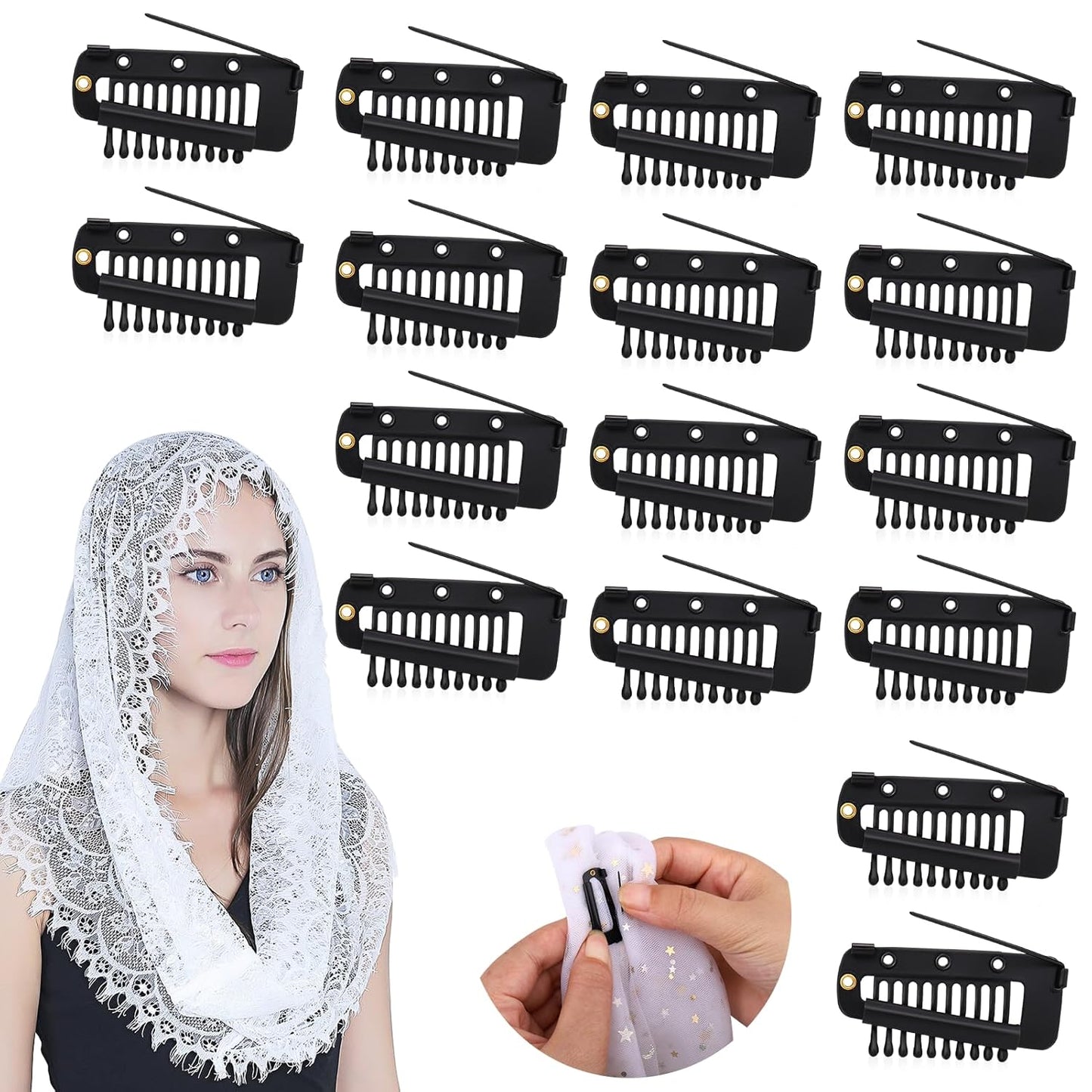 Chunni Clips with Safety Pins,16 PCS Strong Chunni Grip Dupatta Setting Clips Indian for Woman Black