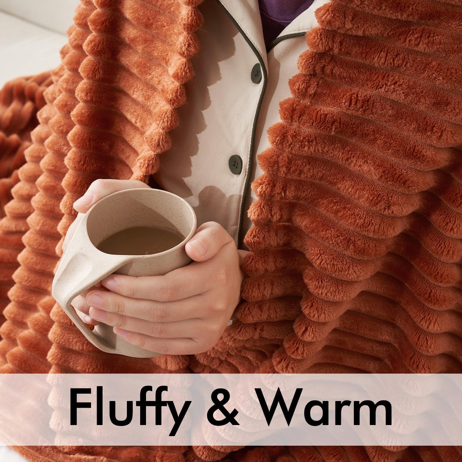 Fall Rust 3D Ribbed Jacquard Fleece Throw Blanket - Plush Velvet Decorative Bed Blanket (50" x 60") - Super Soft, Lightweight, and Cozy for Home Decor