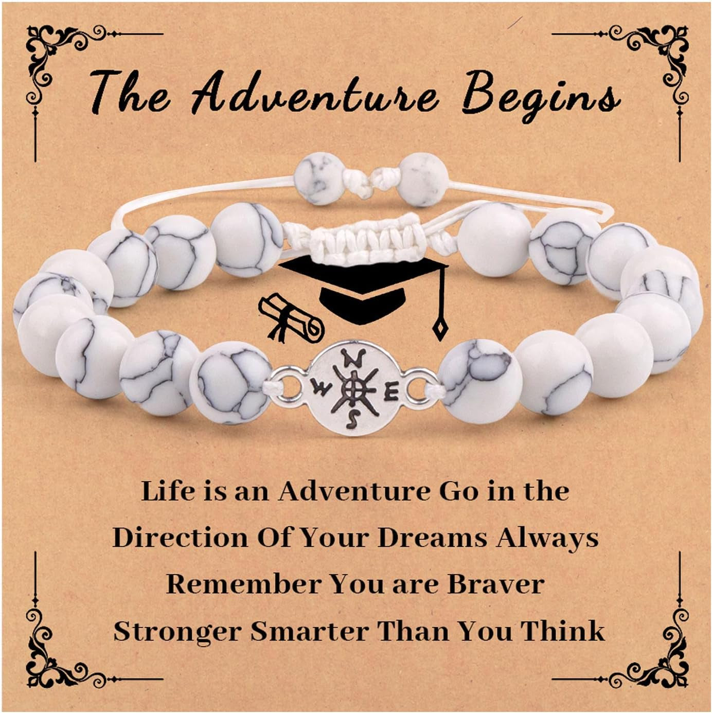 Graduation Compass Bracelets for Her Him,Graduation Gifts for Her,Natural Stone Beads Graduation Bracelet,College Graduation Gifts High School Graduation Gifts for Teen Girls