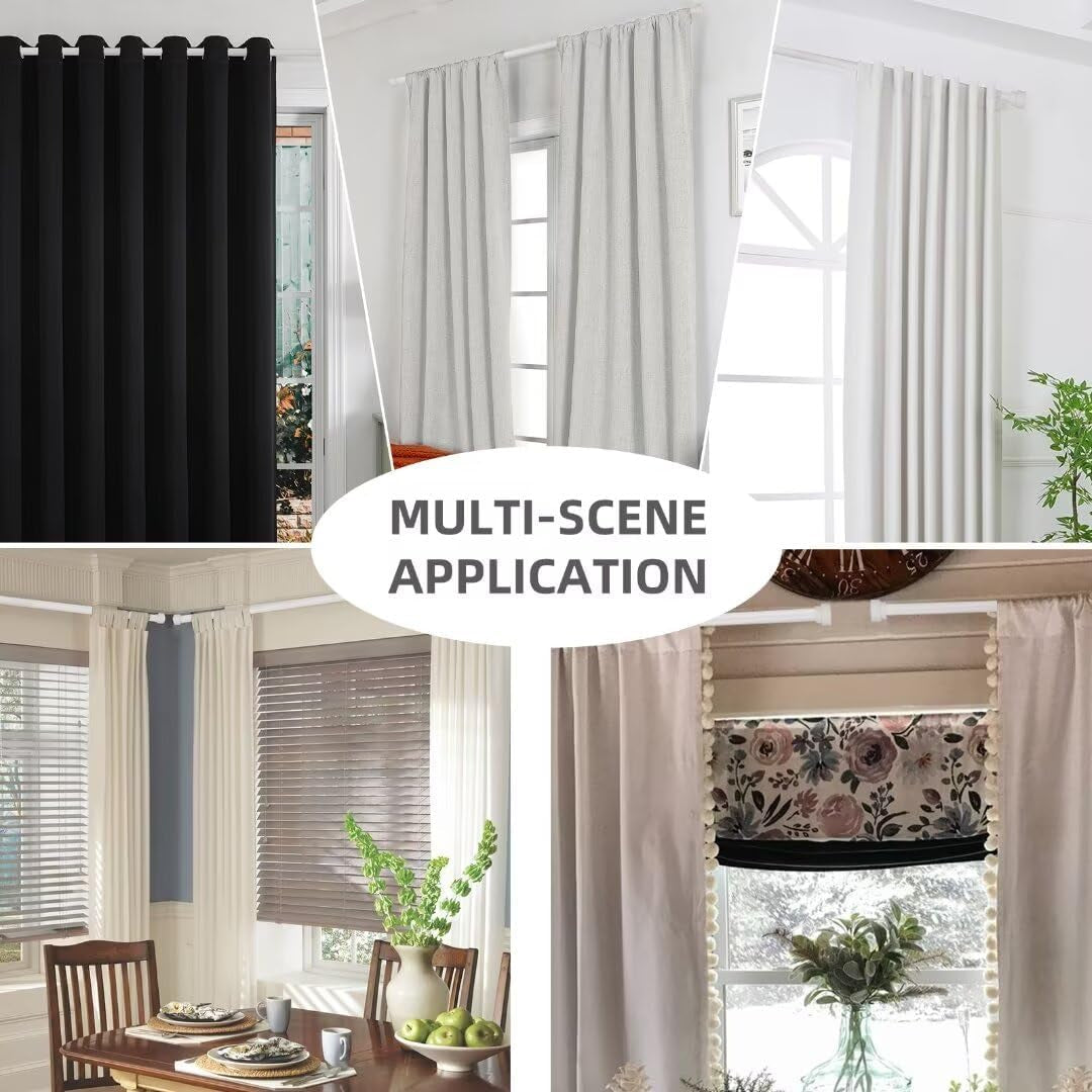 White 32 to 48 Inch Curtain Rods for Windows - Adjustable Curtain Rods for Windows, 1 Inch Diameter Heavy Duty Decorative Window Single Rod with Aluminium Finials